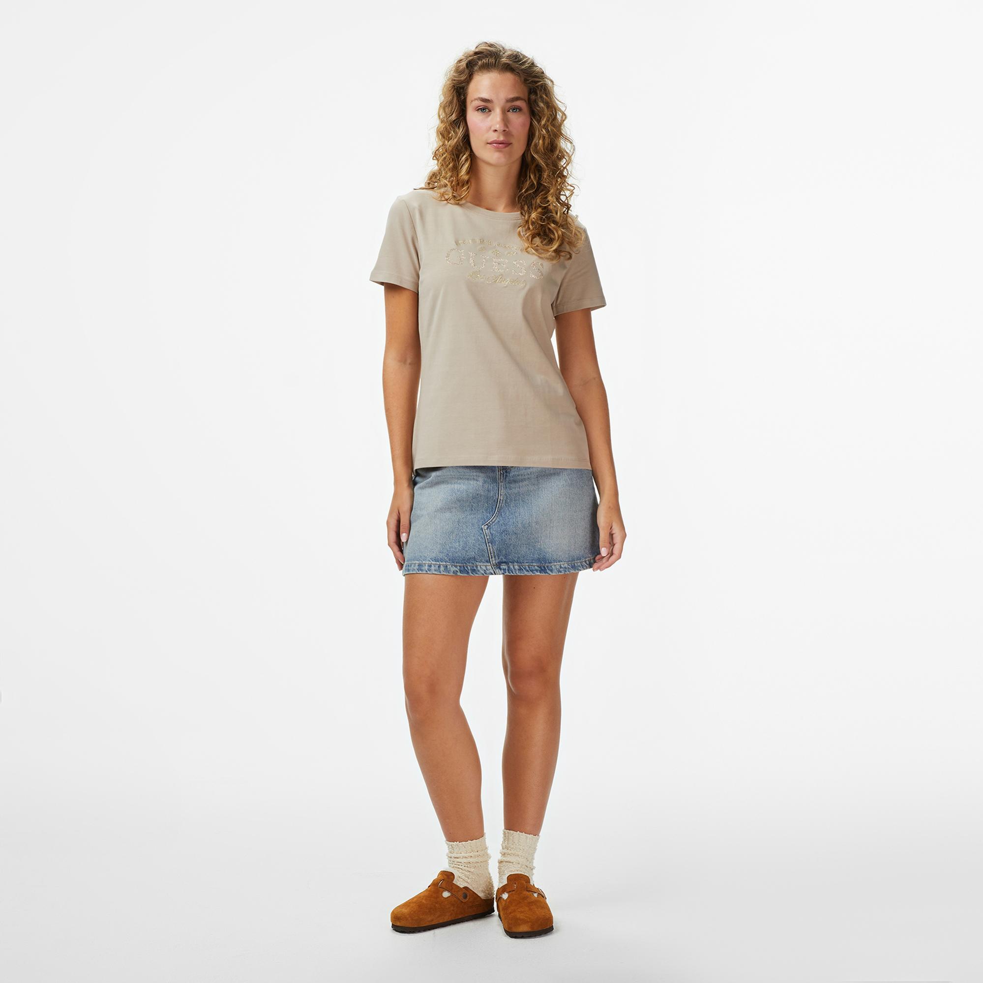 Guess Marina Slim Fit Kadın Bej T-Shirt