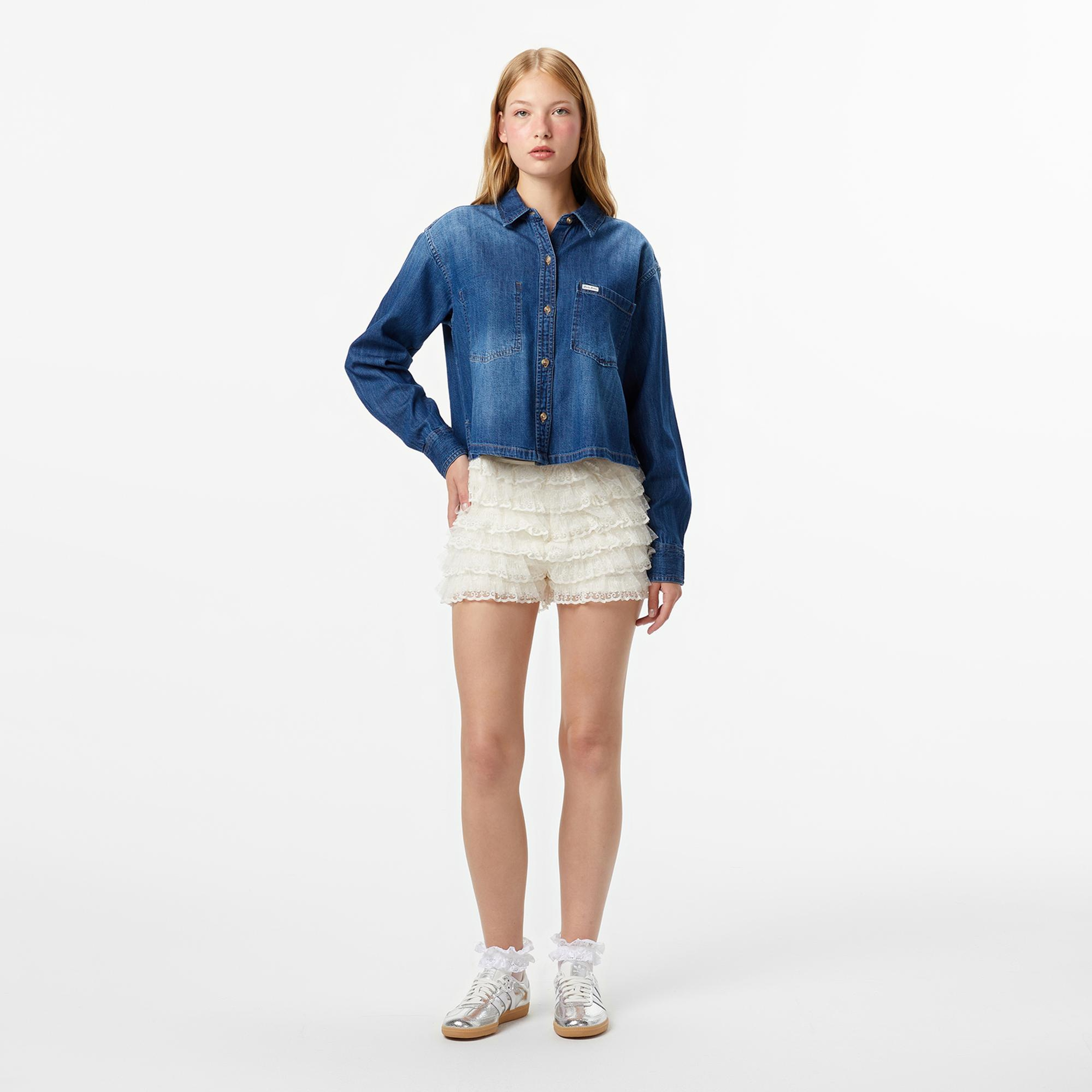 Guess Jeans Denim Kadın Mavi Gömlek