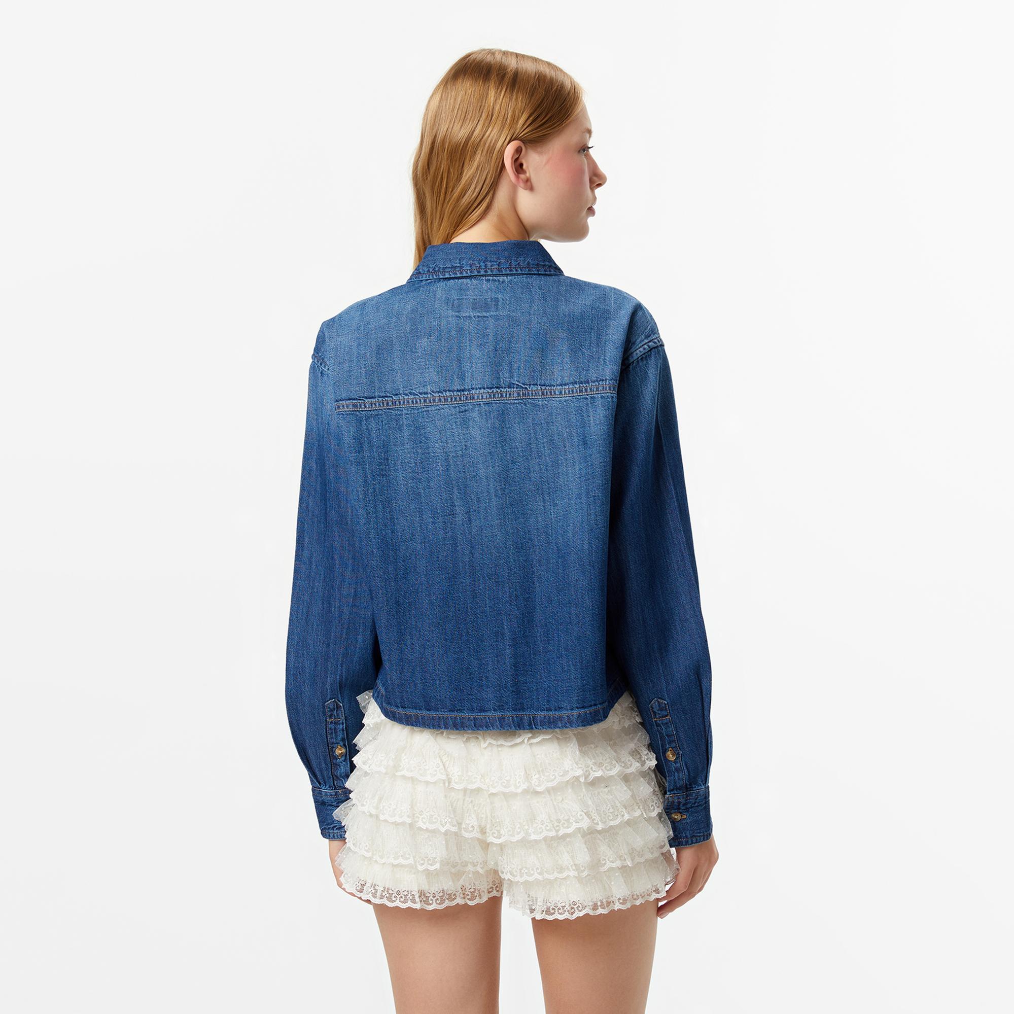 Guess Jeans Denim Kadın Mavi Gömlek