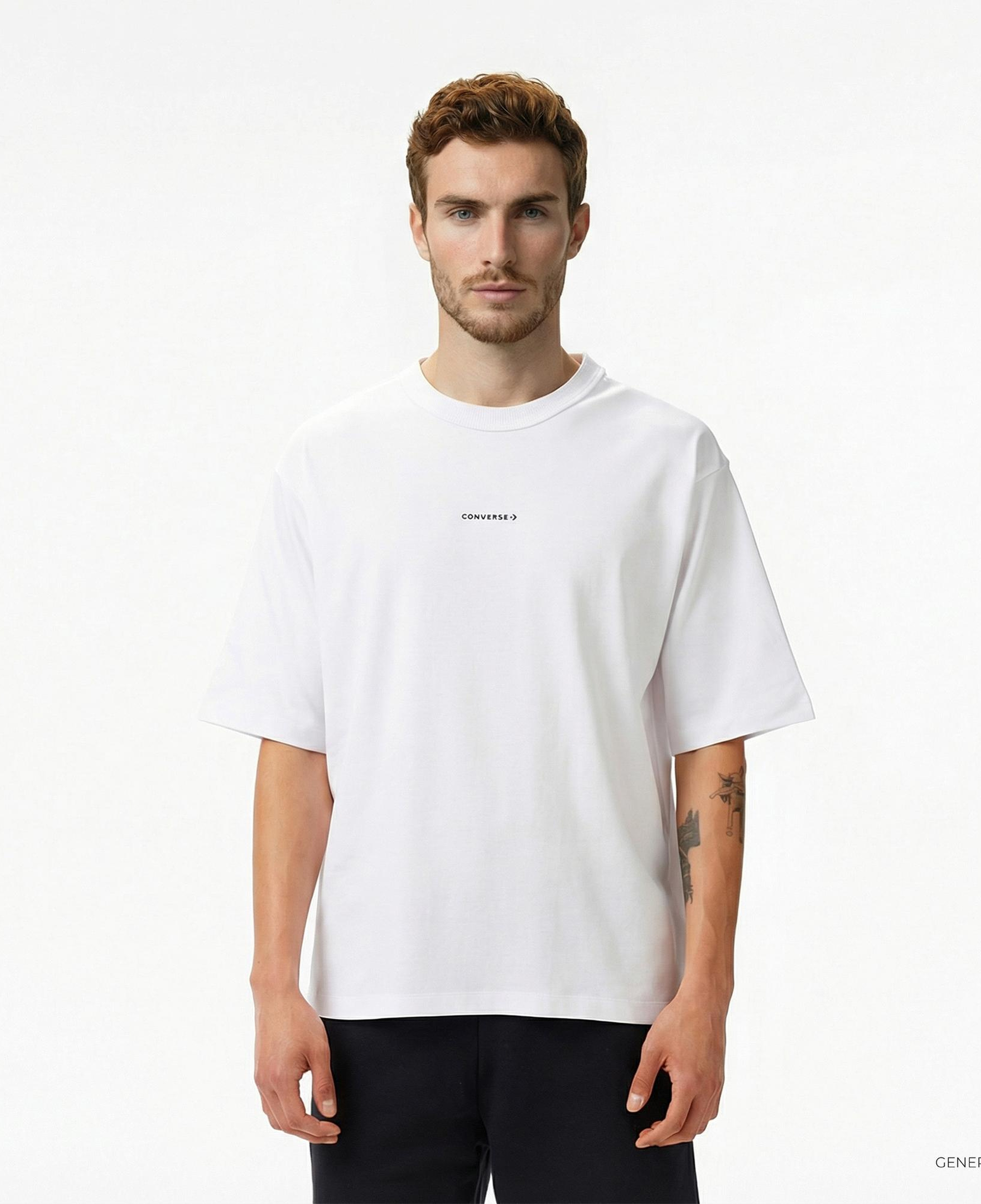 Converse Star Chevron Baskılı Oversize Fit Erkek Beyaz T-Shirt