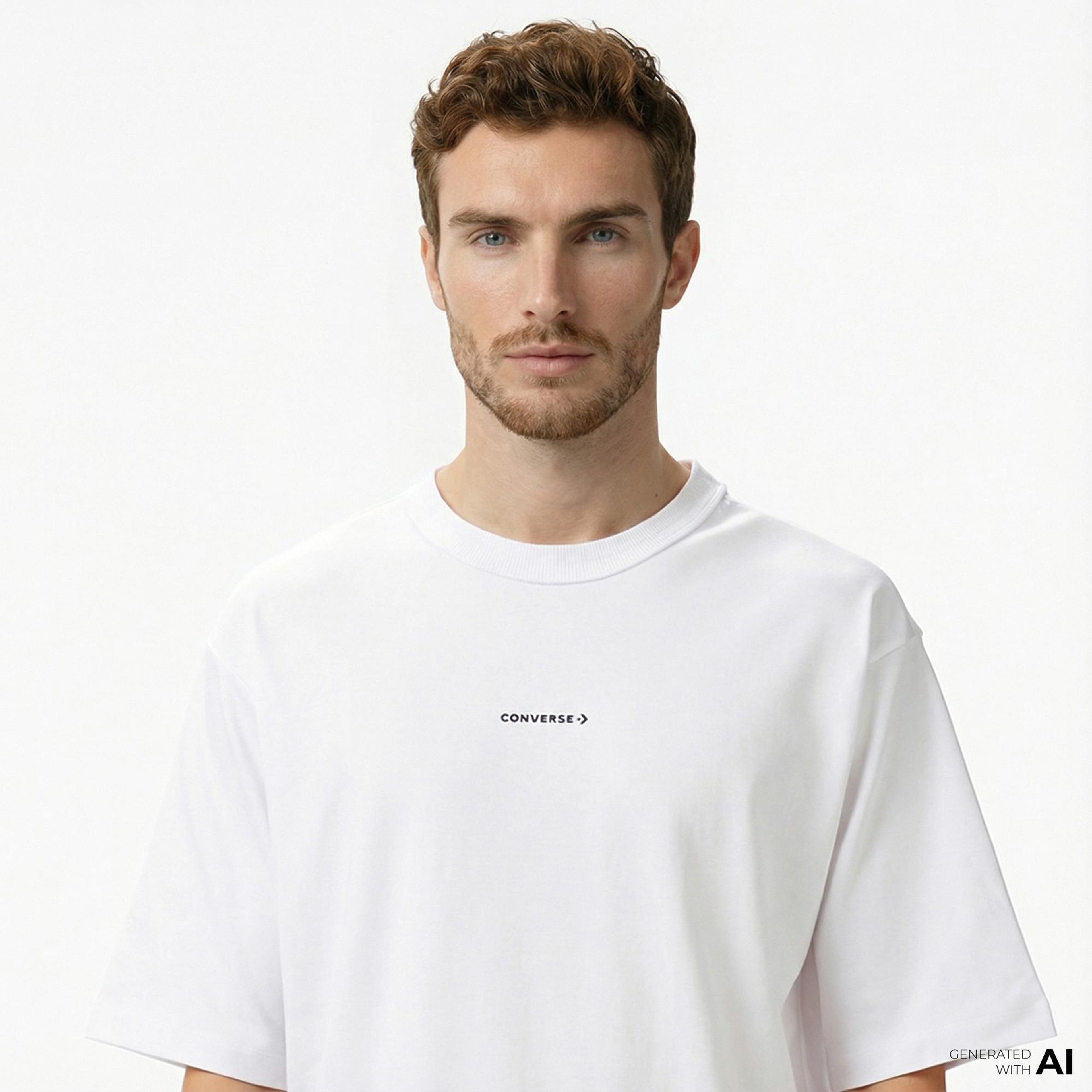 Converse Star Chevron Baskılı Oversize Fit Erkek Beyaz T-Shirt