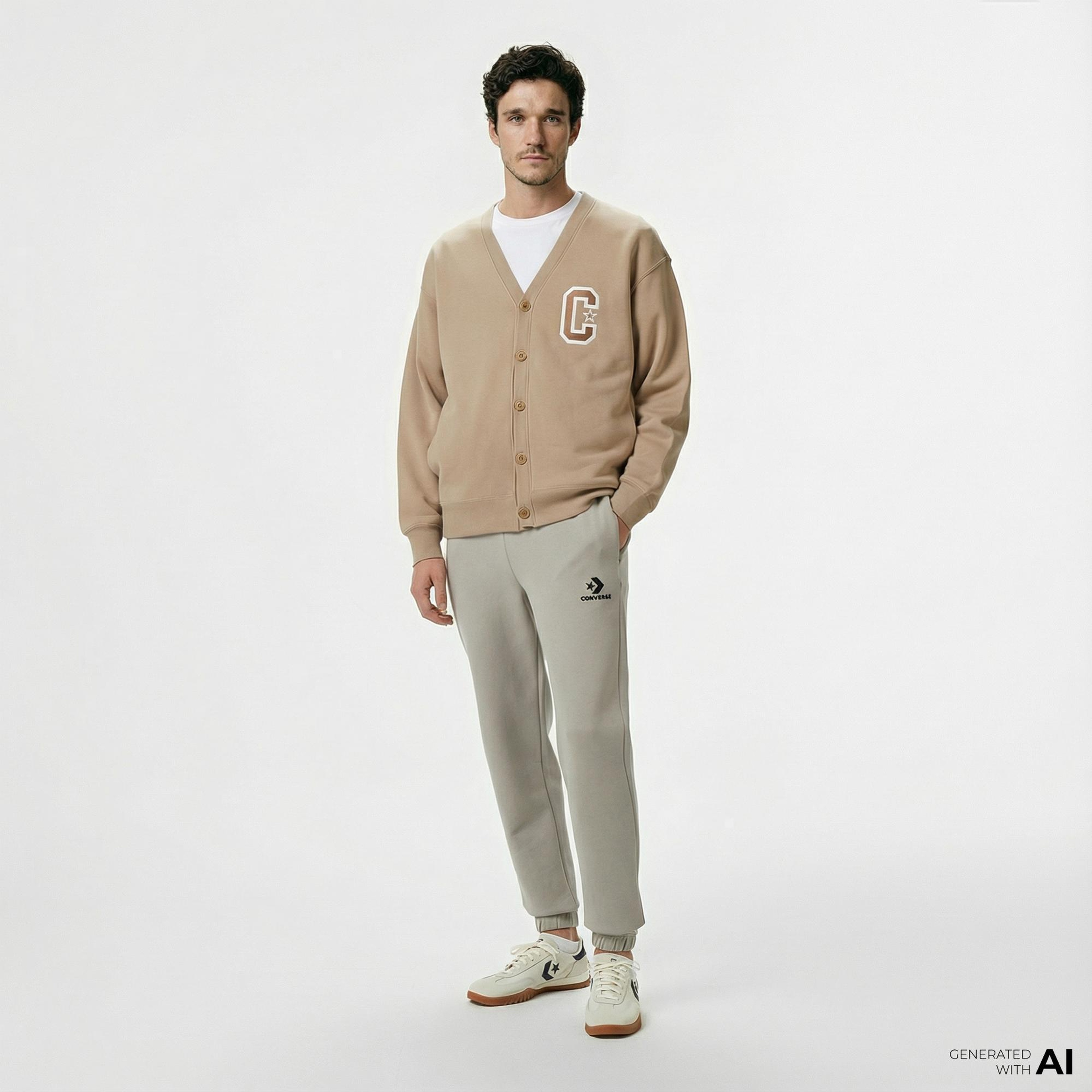 Converse Star Chevron Baskılı Erkek Oversize Fit Gri Eşofman Altı