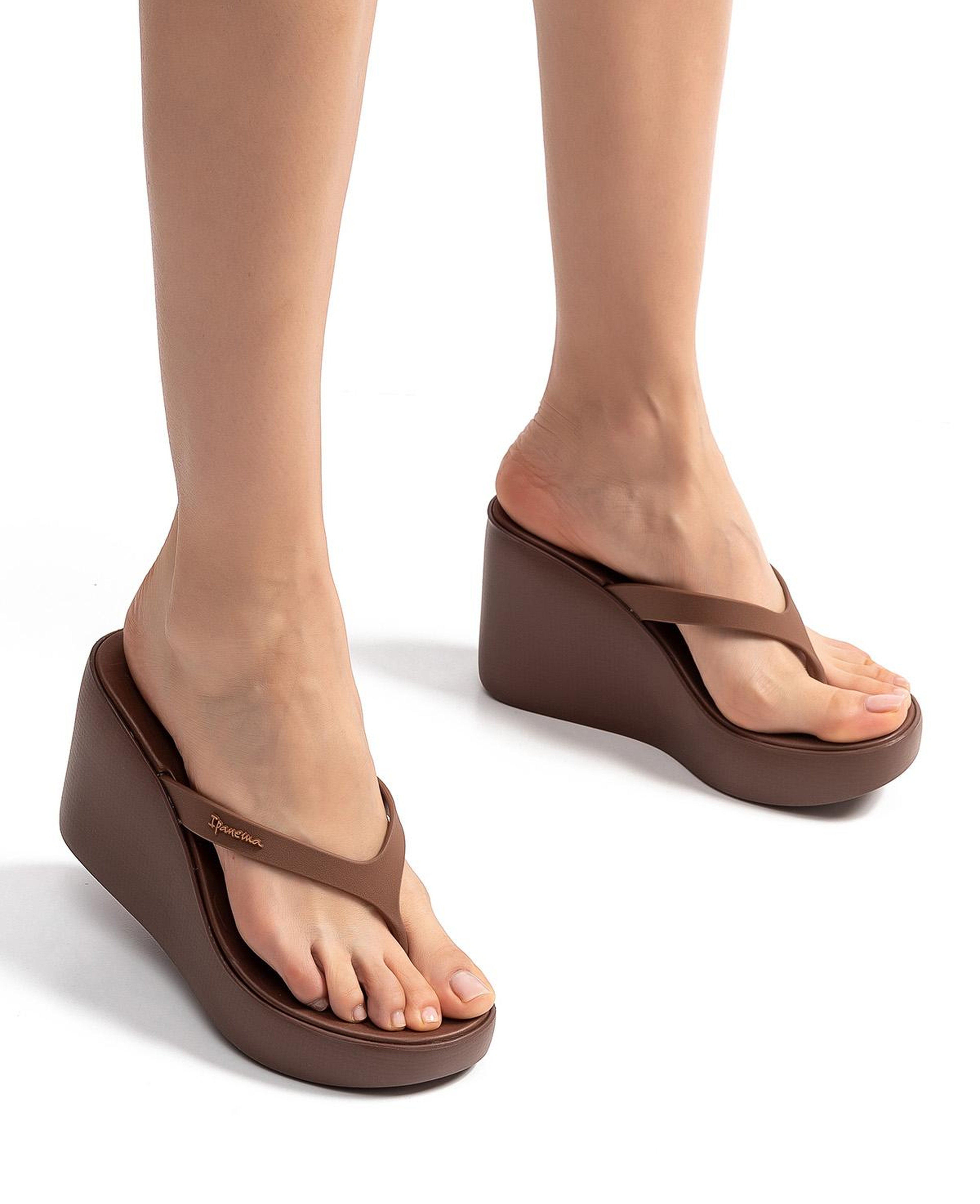 High Fashion Thong Topuklu Kadın Parmak Arası Terlik Kahverengi 35/40