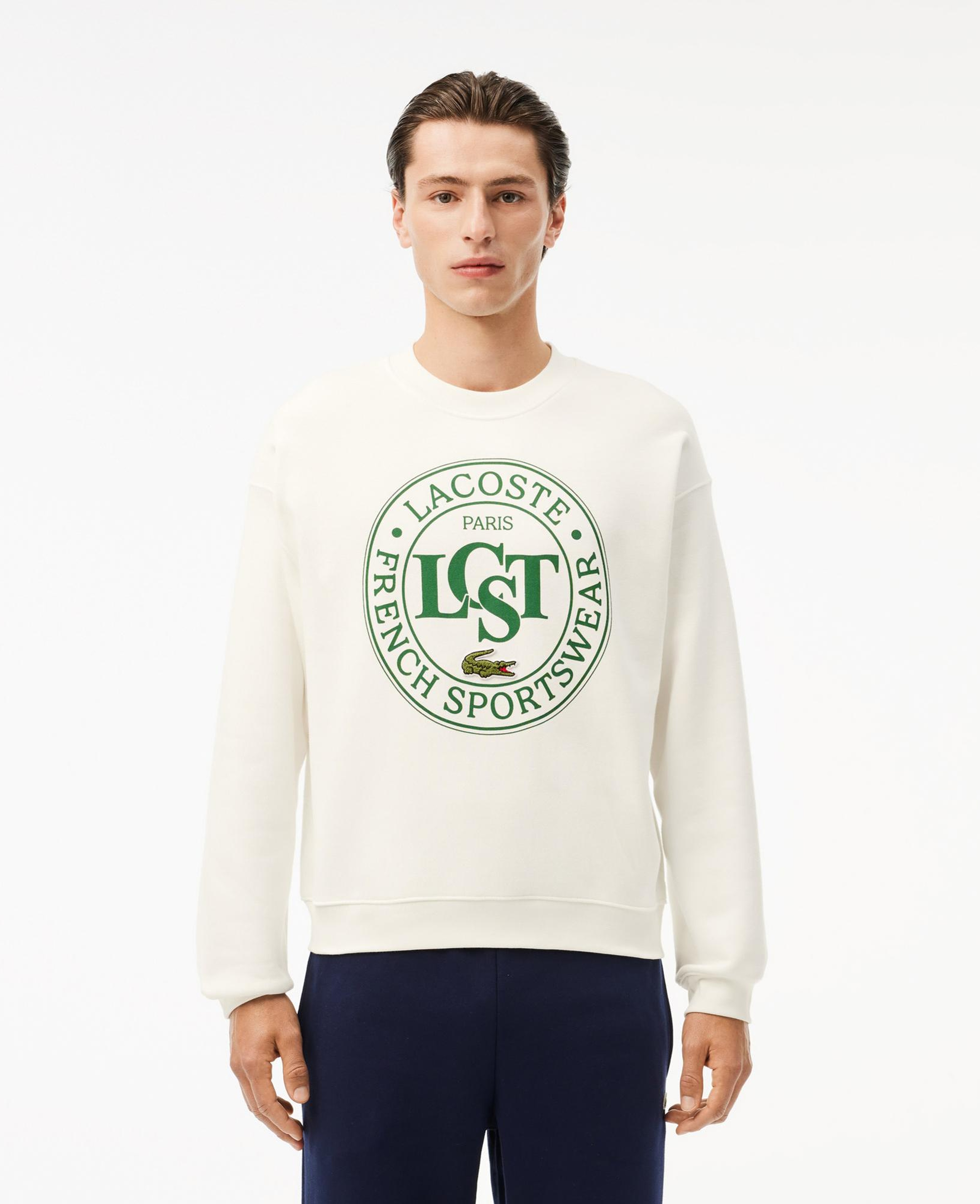 Lacoste Loose Fit Printed Fleece Unisex Krem Sweatshirt