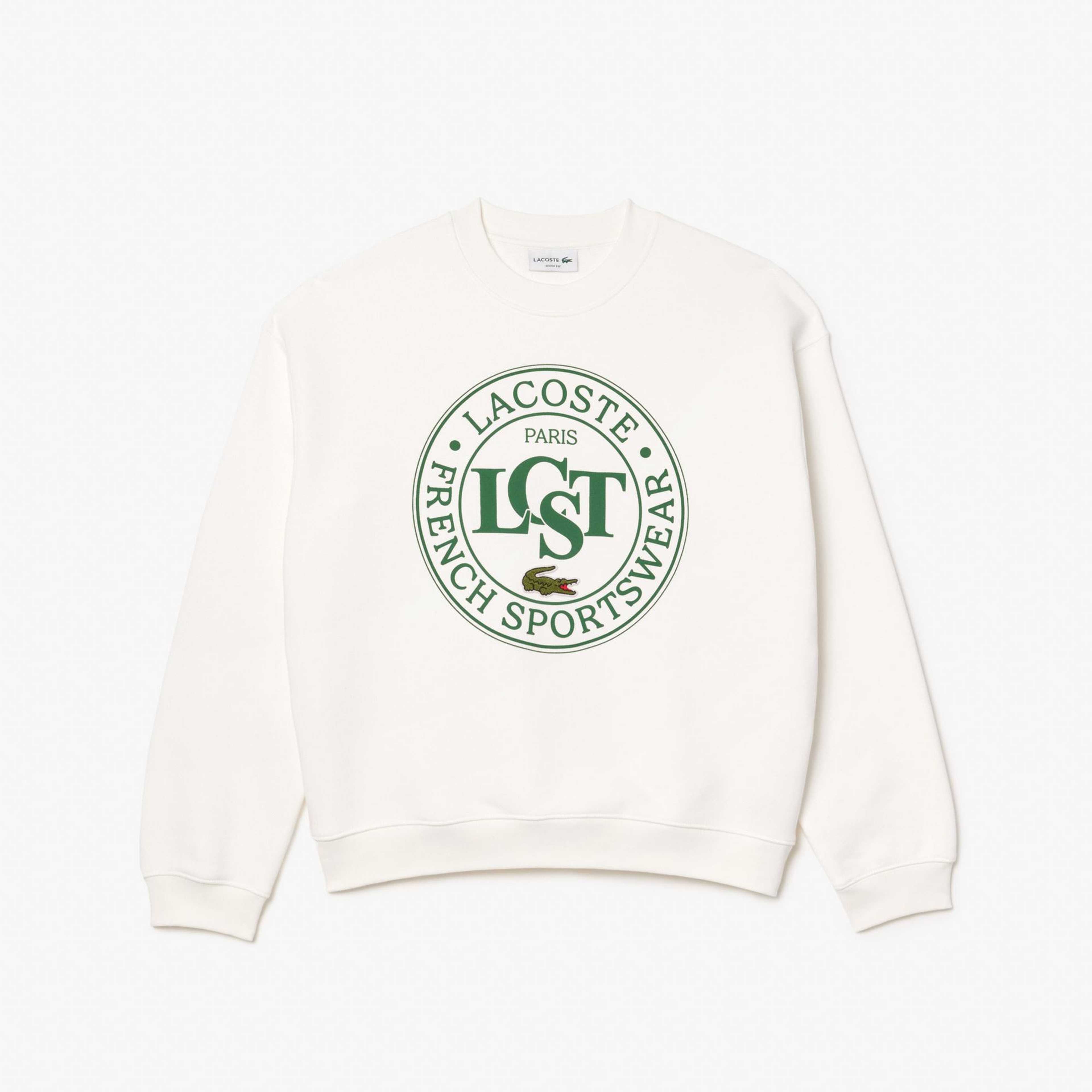 Lacoste Loose Fit Printed Fleece Unisex Krem Sweatshirt