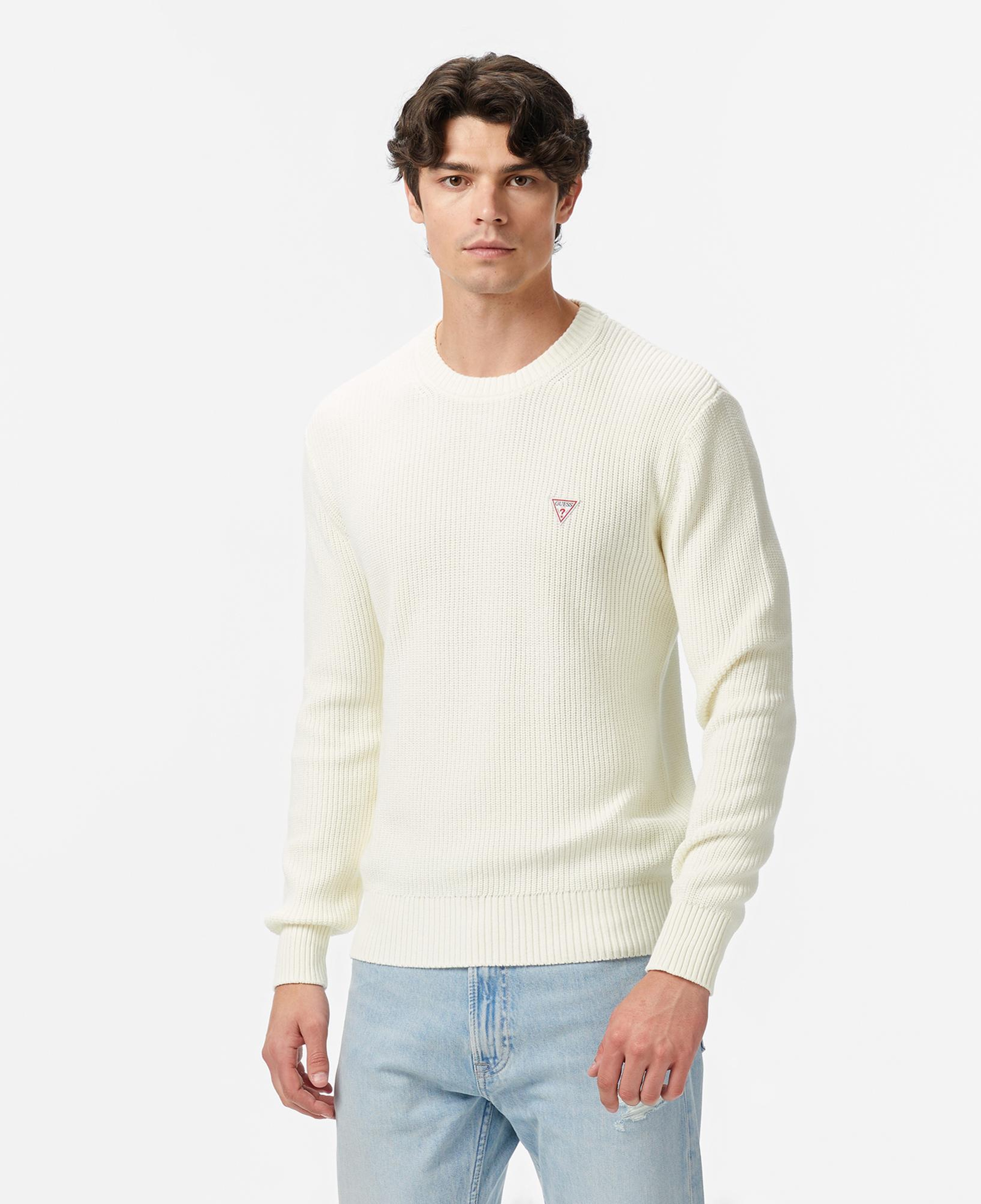 Guess Mini Üçgen Logolu Erkek Beyaz Kazak