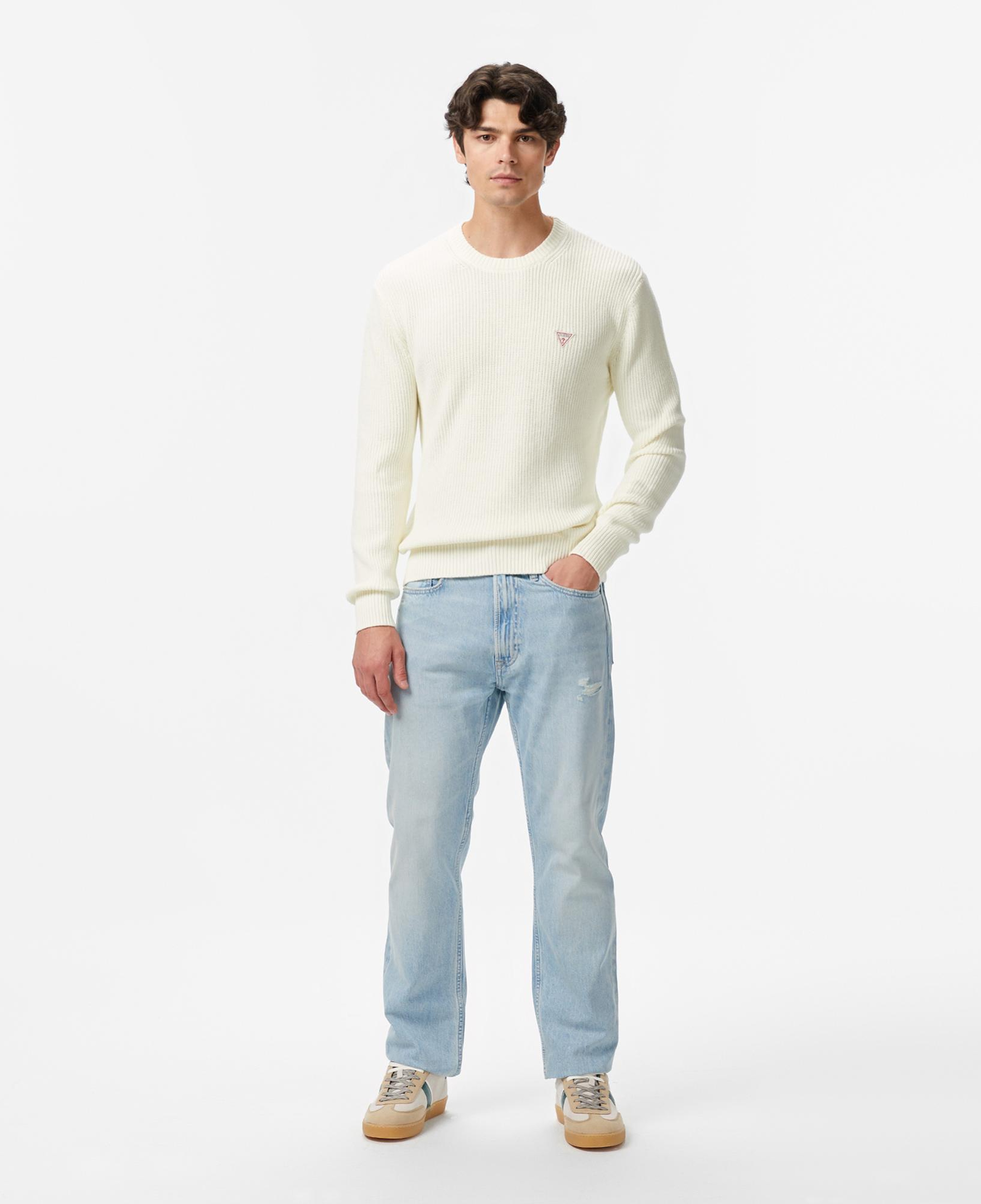 Guess Mini Üçgen Logolu Erkek Beyaz Kazak