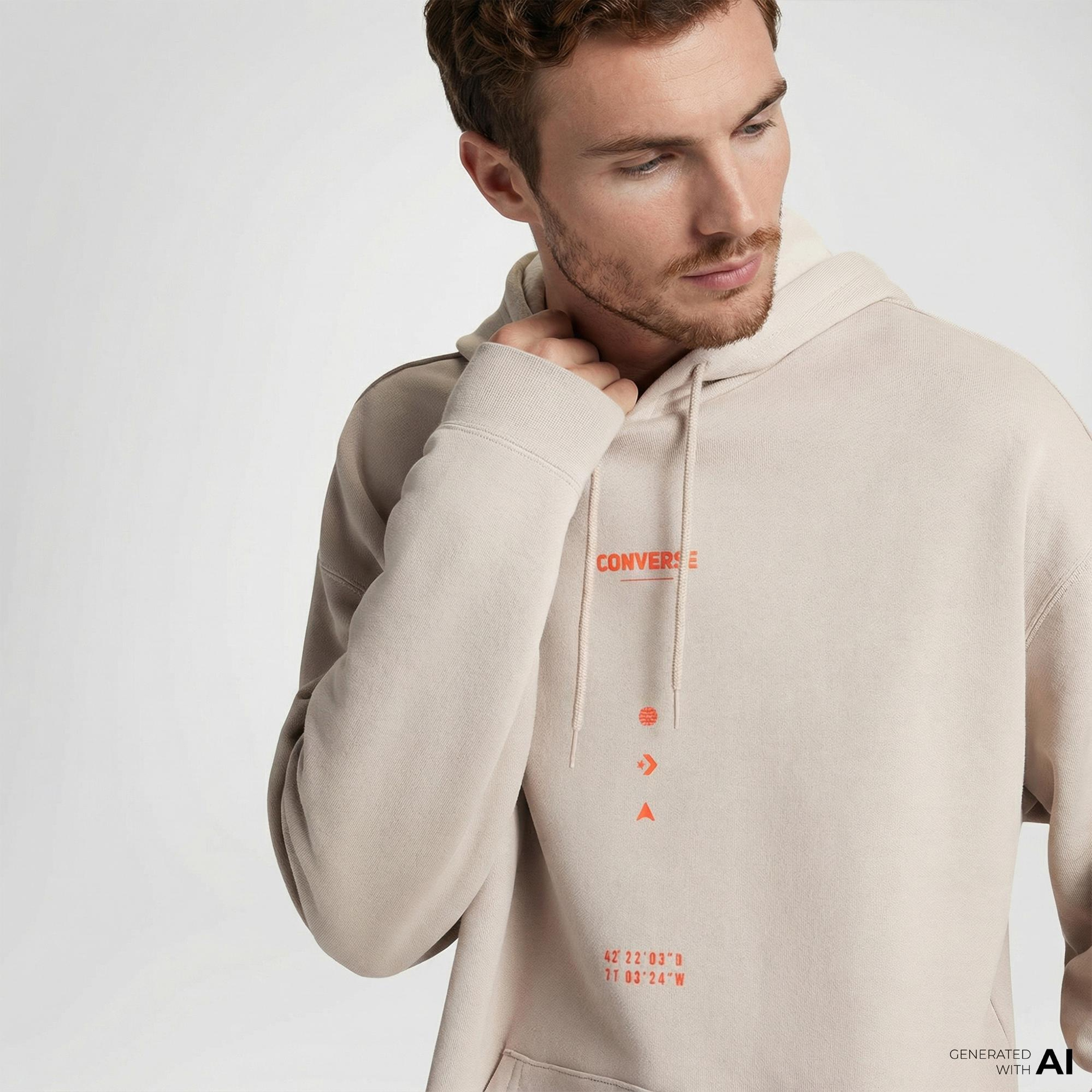 Converse Erkek Loose Fit Bej Hoodie
