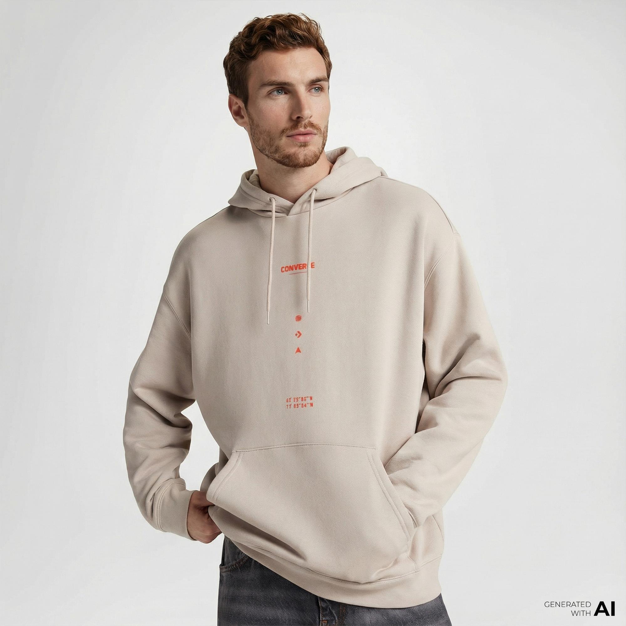 Converse Erkek Loose Fit Bej Hoodie