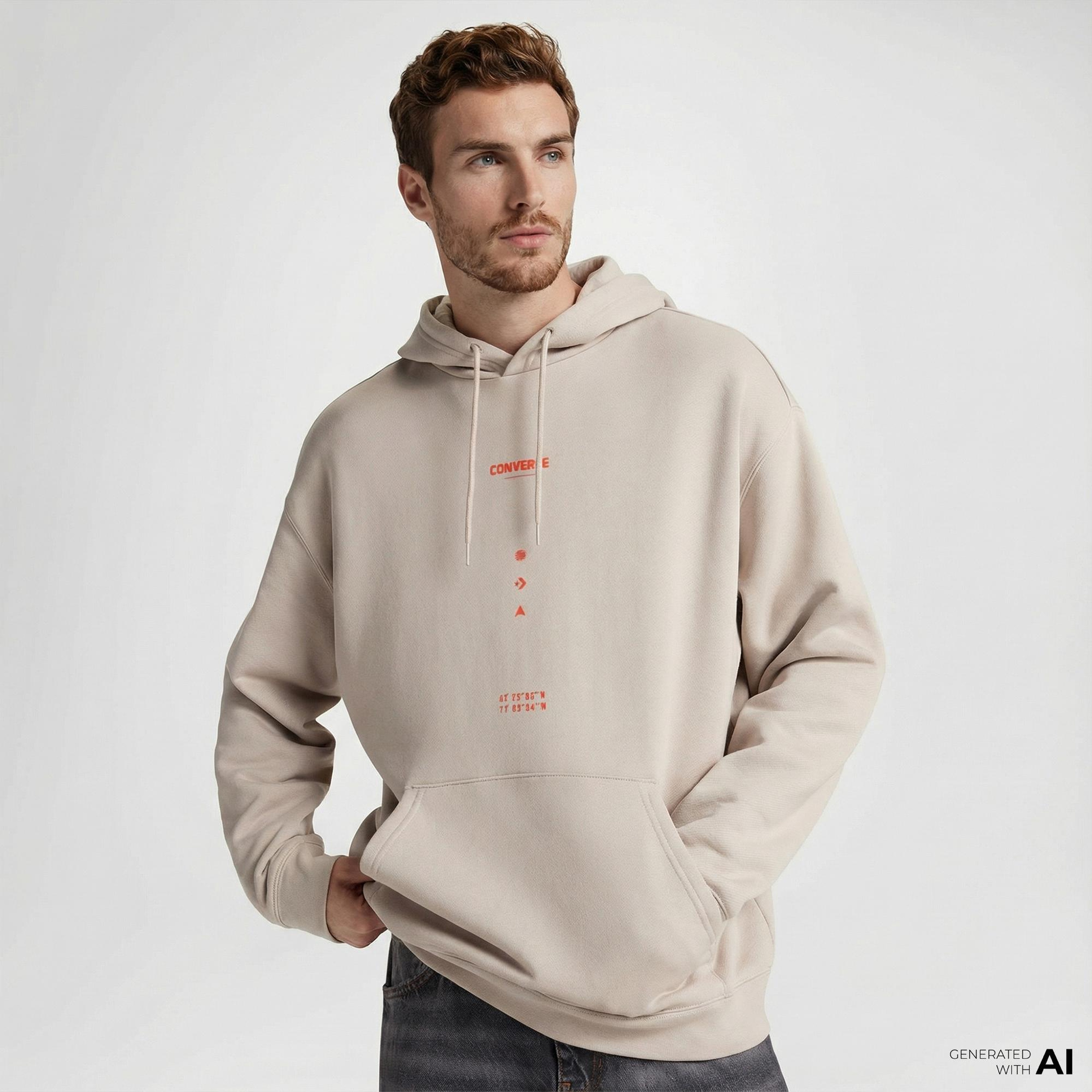 Converse Erkek Loose Fit Bej Hoodie