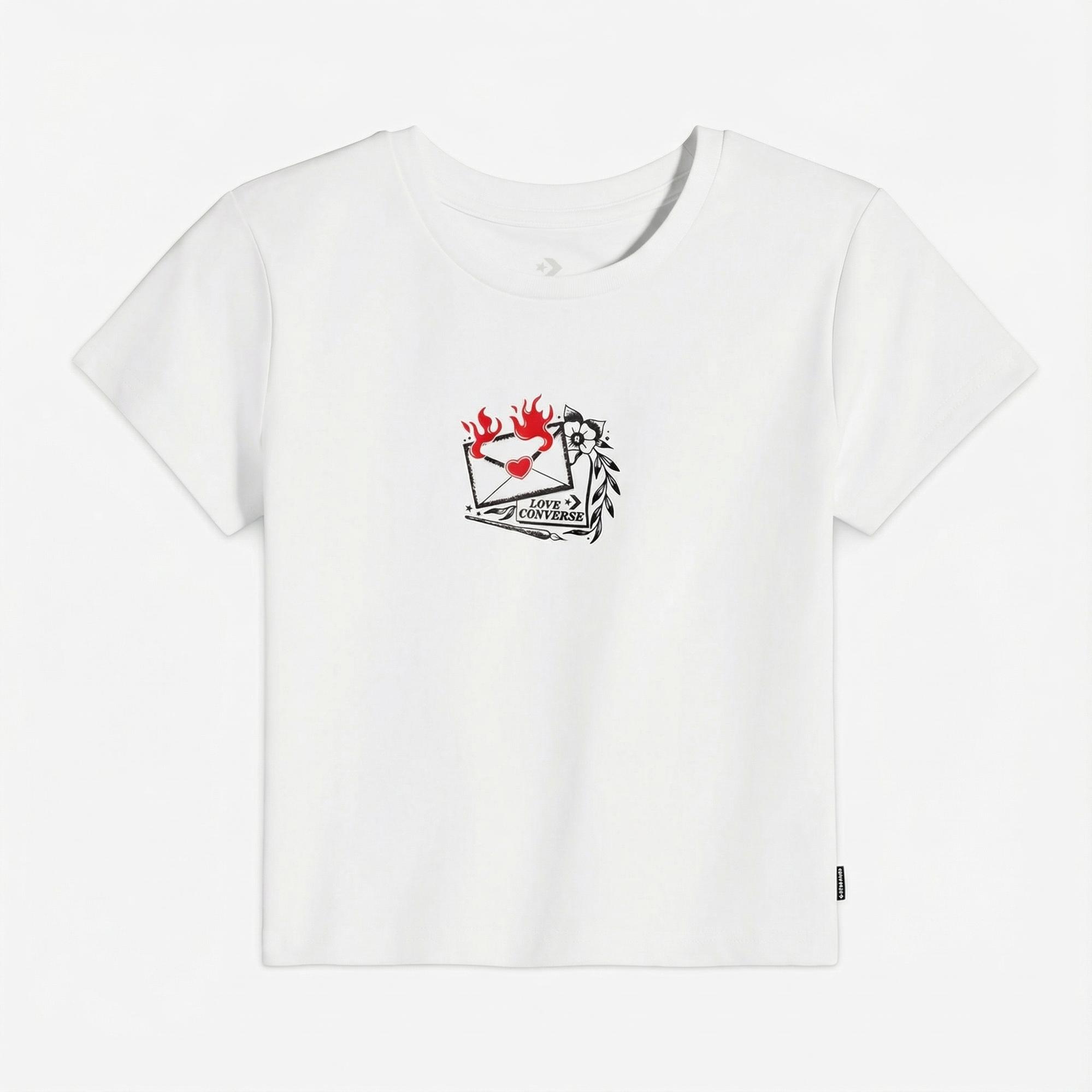 Converse Kadın Slim Fit Baskılı Beyaz T-Shirt