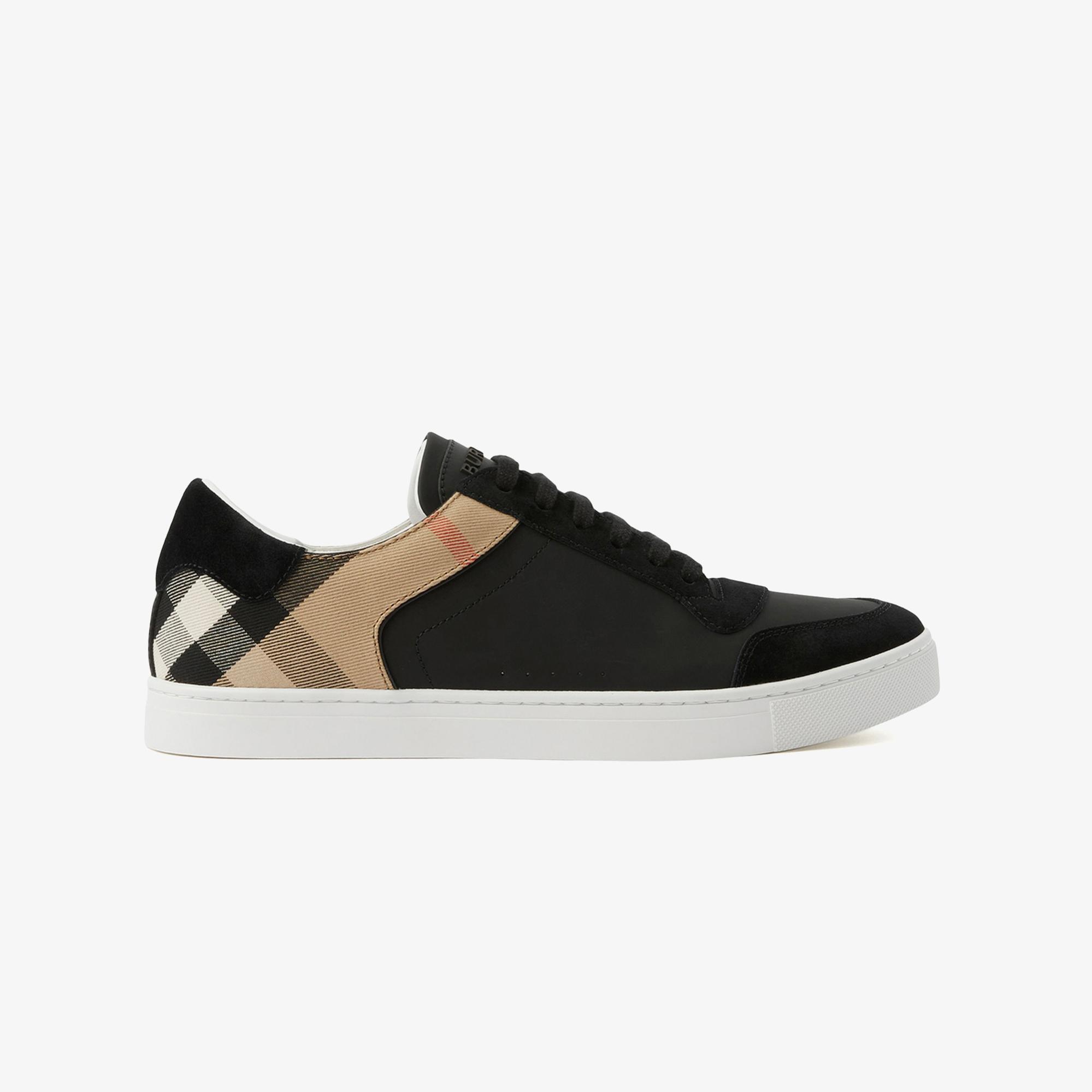 Burberry New Reeth Low Leather Suede And House Cotton Erkek Siyah Sneaker