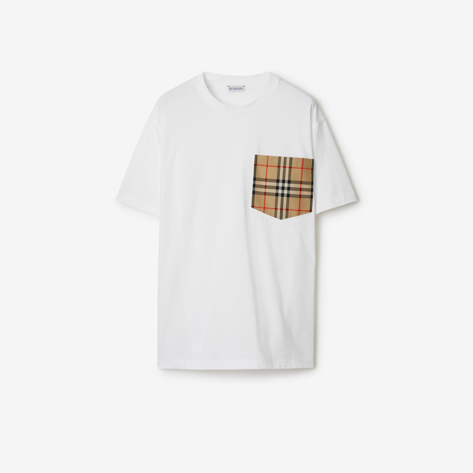 Burberry Check Pocket Pamuklu Kadın Beyaz T-Shirt