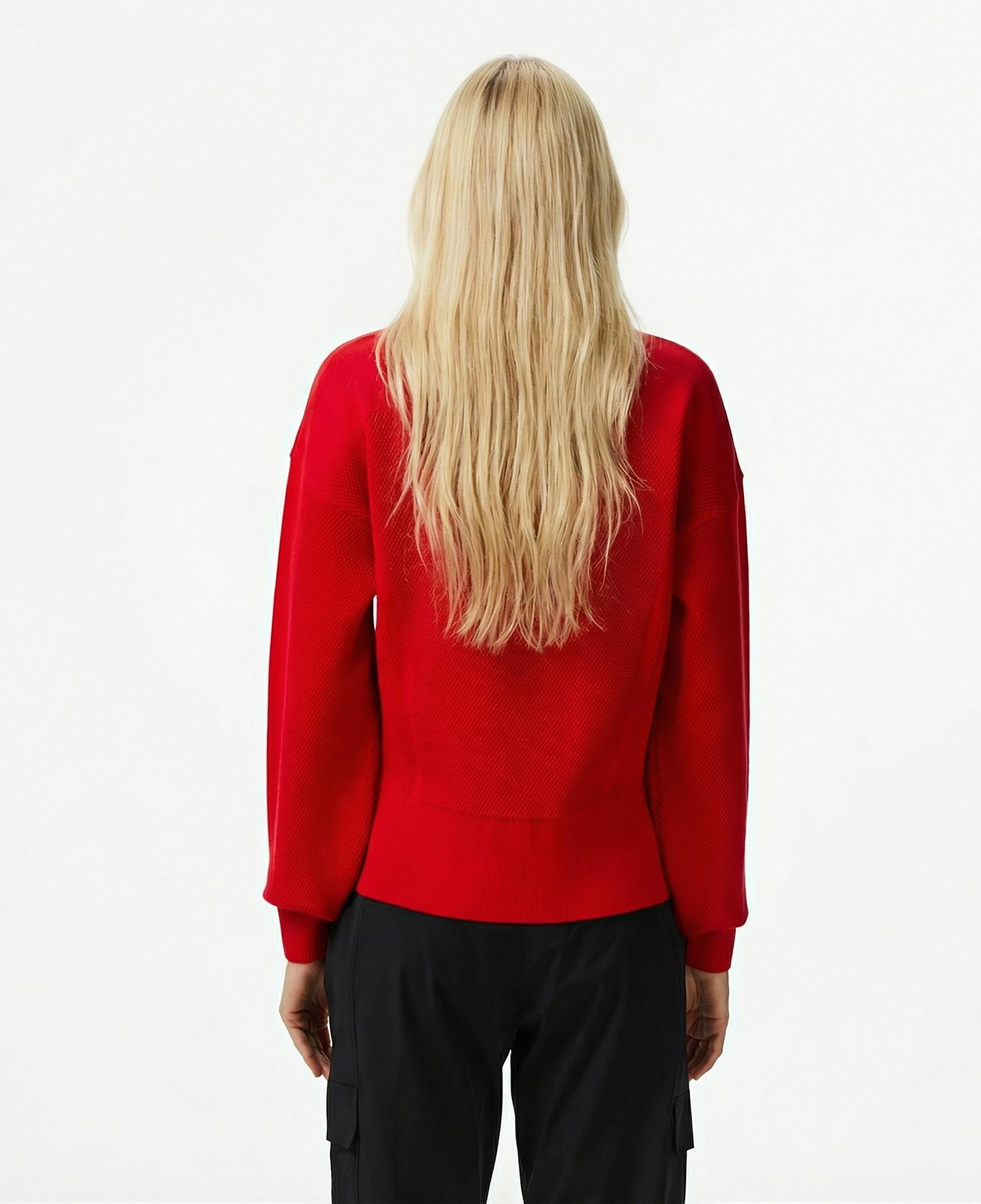 Lacoste Kadın Relaxed Fit Yarım Fermuarlı Kırmızı Kazak