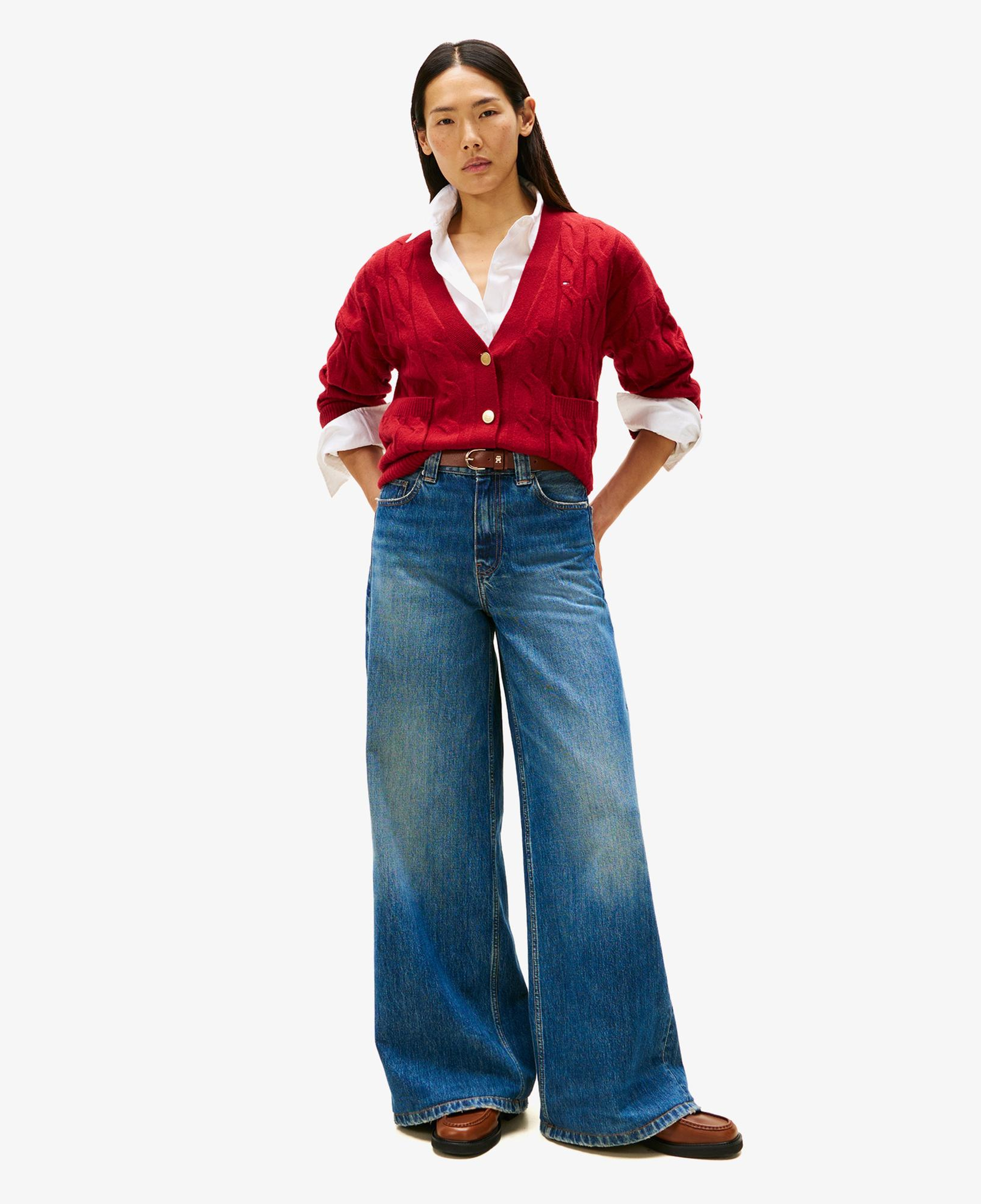 Tommy Hilfiger Mainline Soft Wool Cable Cardigan Kadın Kırmızı Hırka