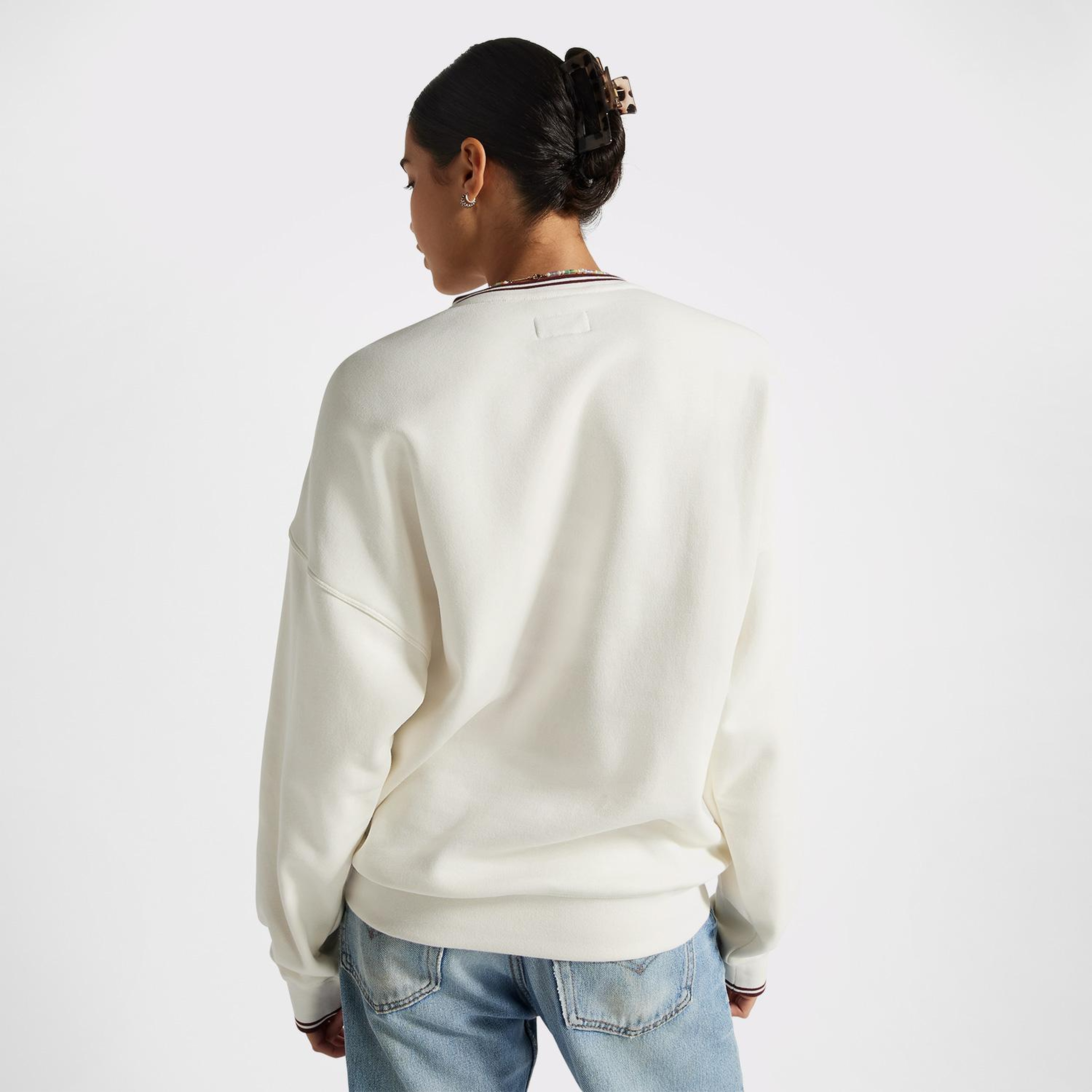 Converse Retro Oversized V-Yaka Kadın Krem Sweatshirt