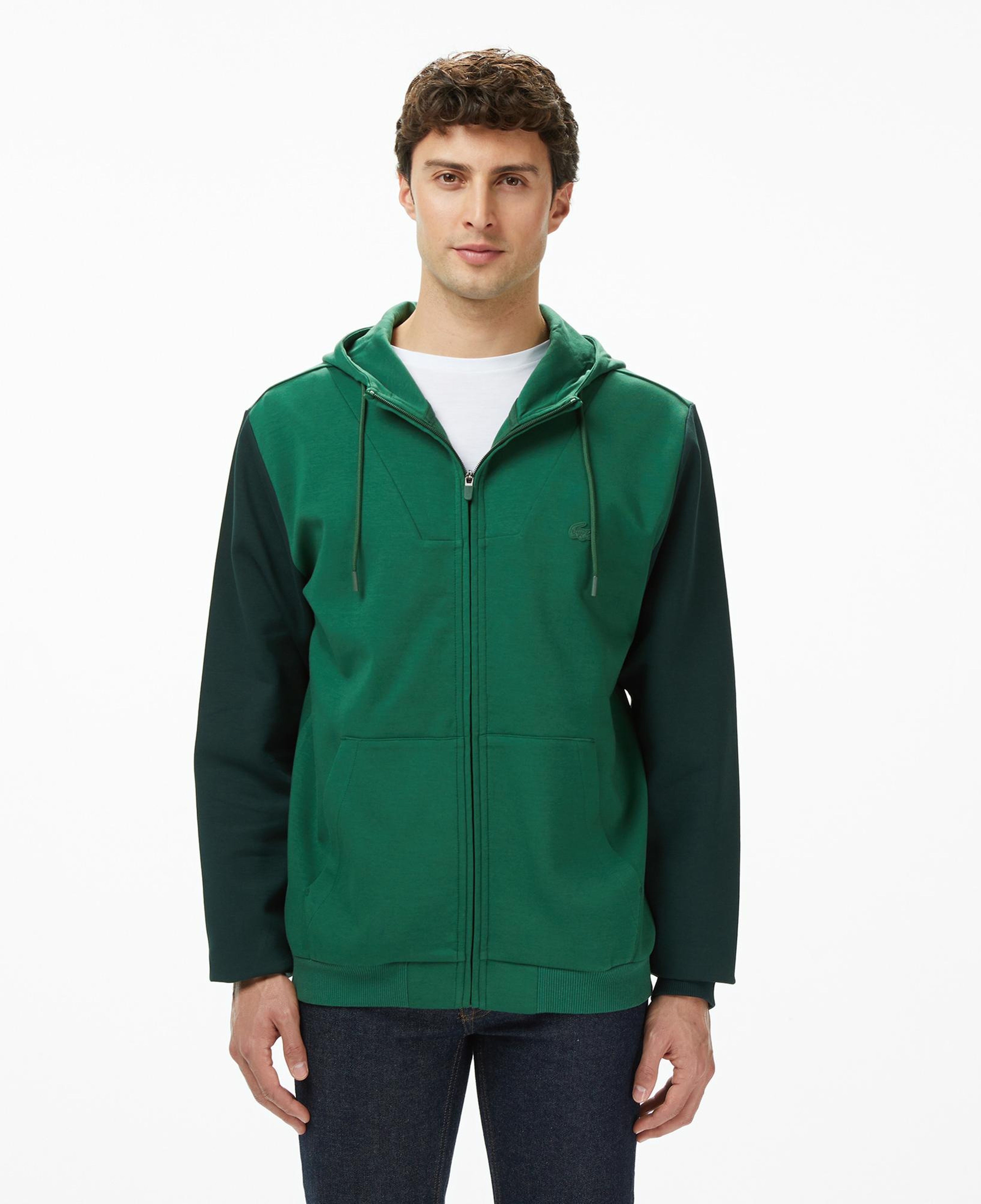 Lacoste Erkek Slim Fit Kapüşonlu Renk Bloklu Yeşil Sweatshirt