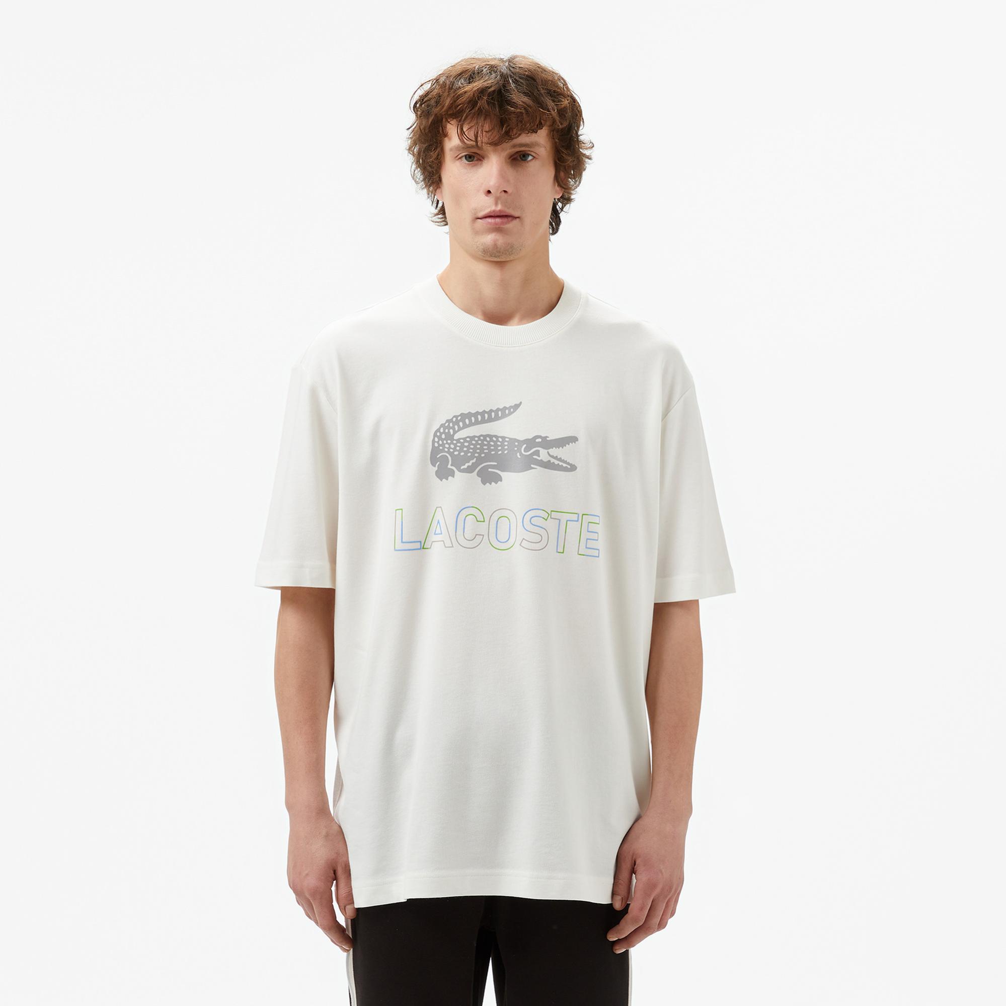 Lacoste Erkek Regular Fit Bisiklet Yaka Baskılı Beyaz T-Shirt