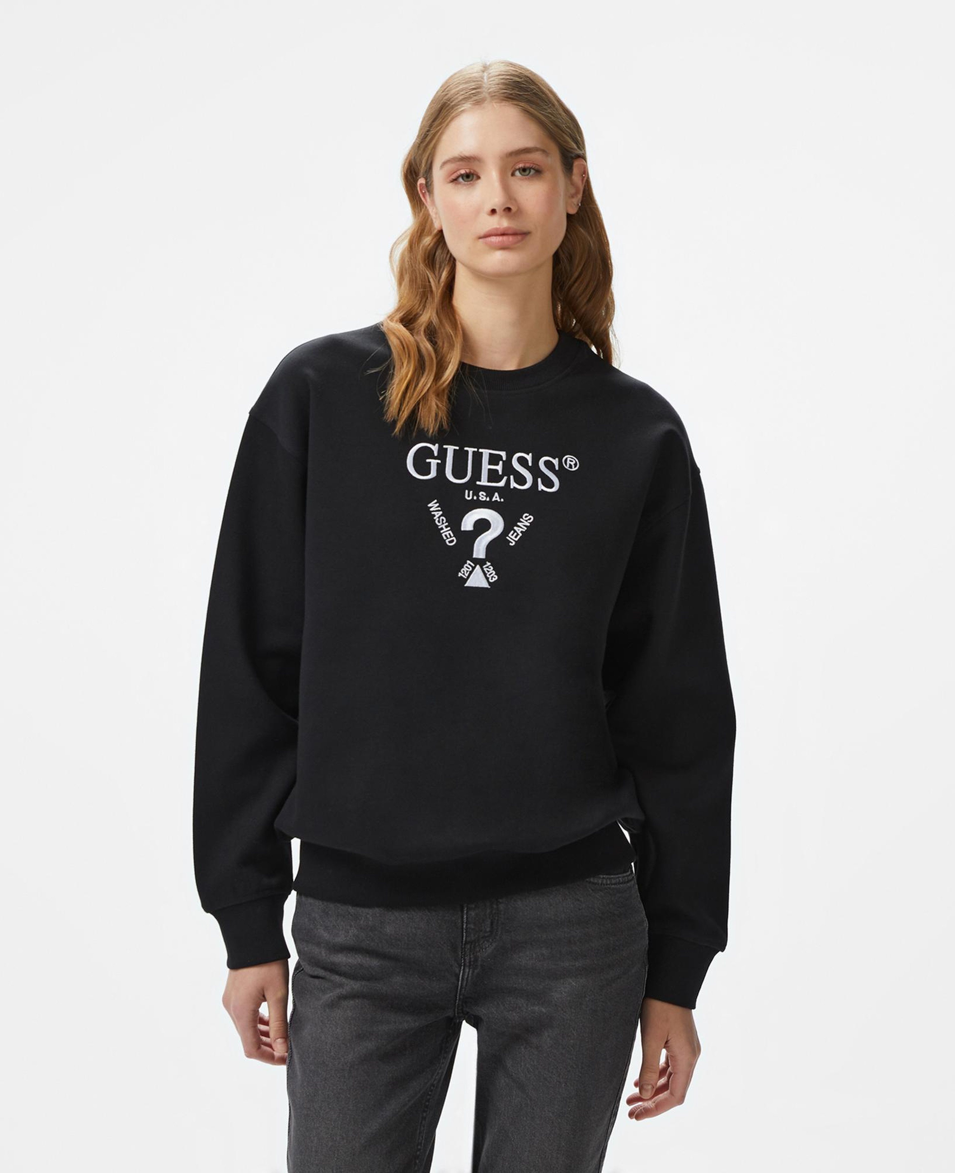 Guess Roberta Cn Fleece Kadın Siyah Sweatshirt