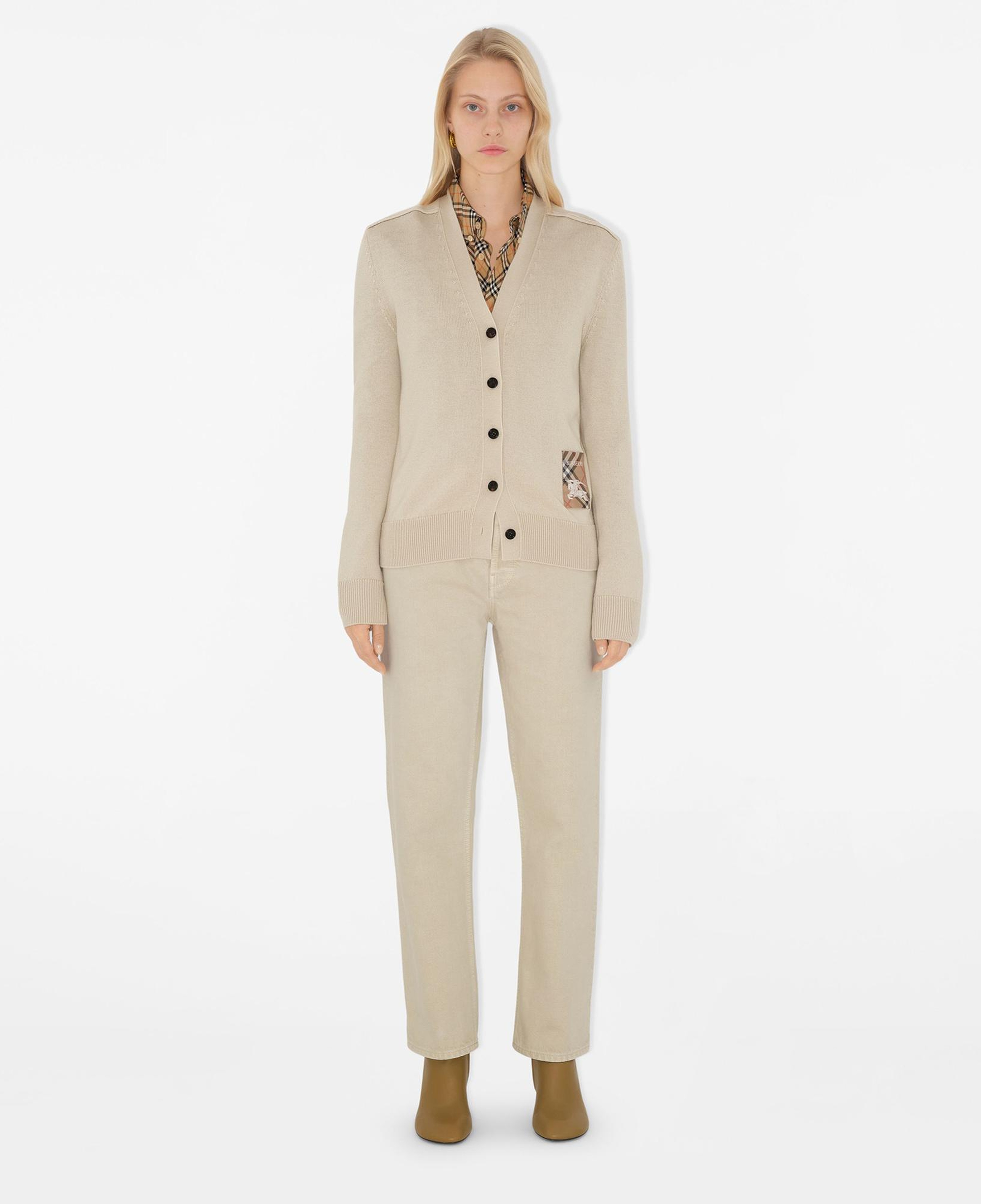 Burberry Smt Label Wool Cardigan Kadın Krem Hırka