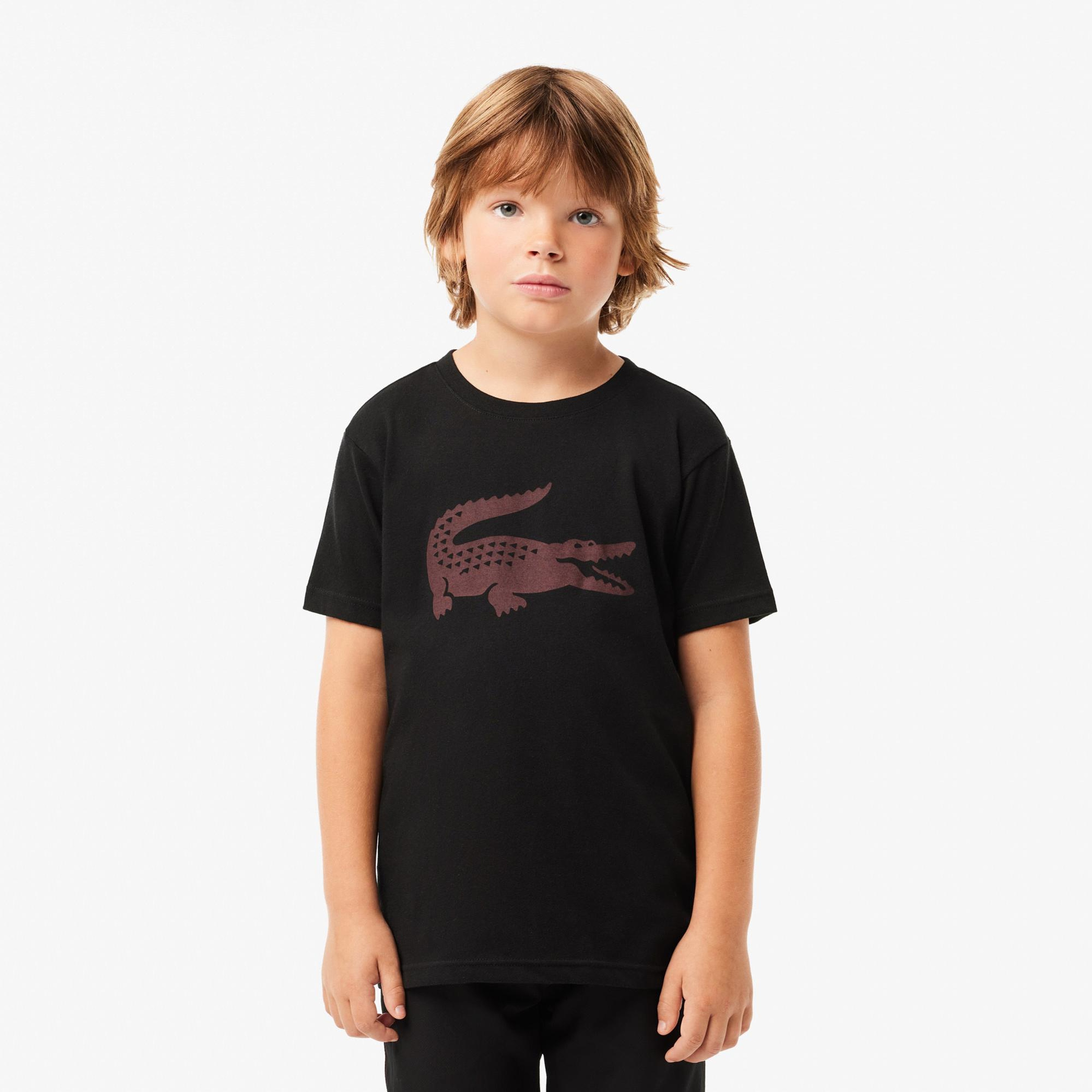Lacoste Erkek Çocuk Bisiklet Yaka Baskılı Siyah T-Shirt