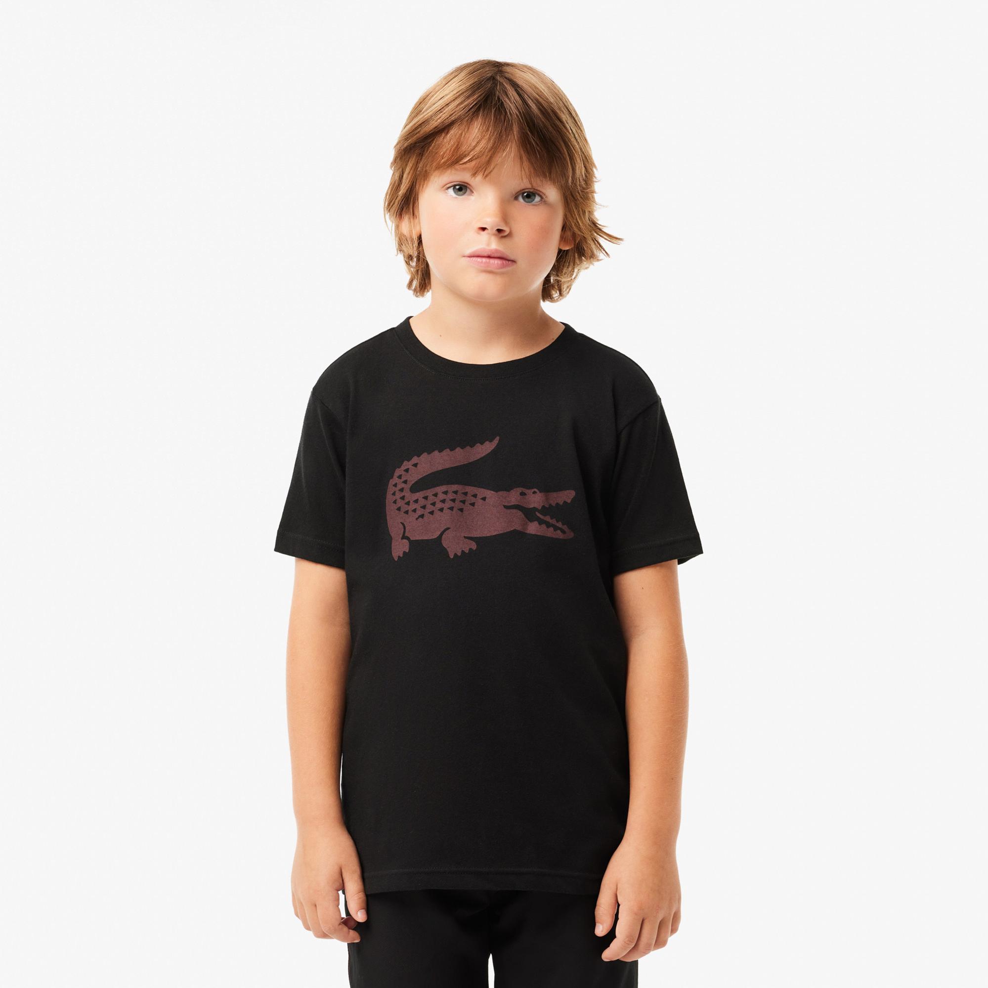 Lacoste Erkek Çocuk Bisiklet Yaka Baskılı Siyah T-Shirt