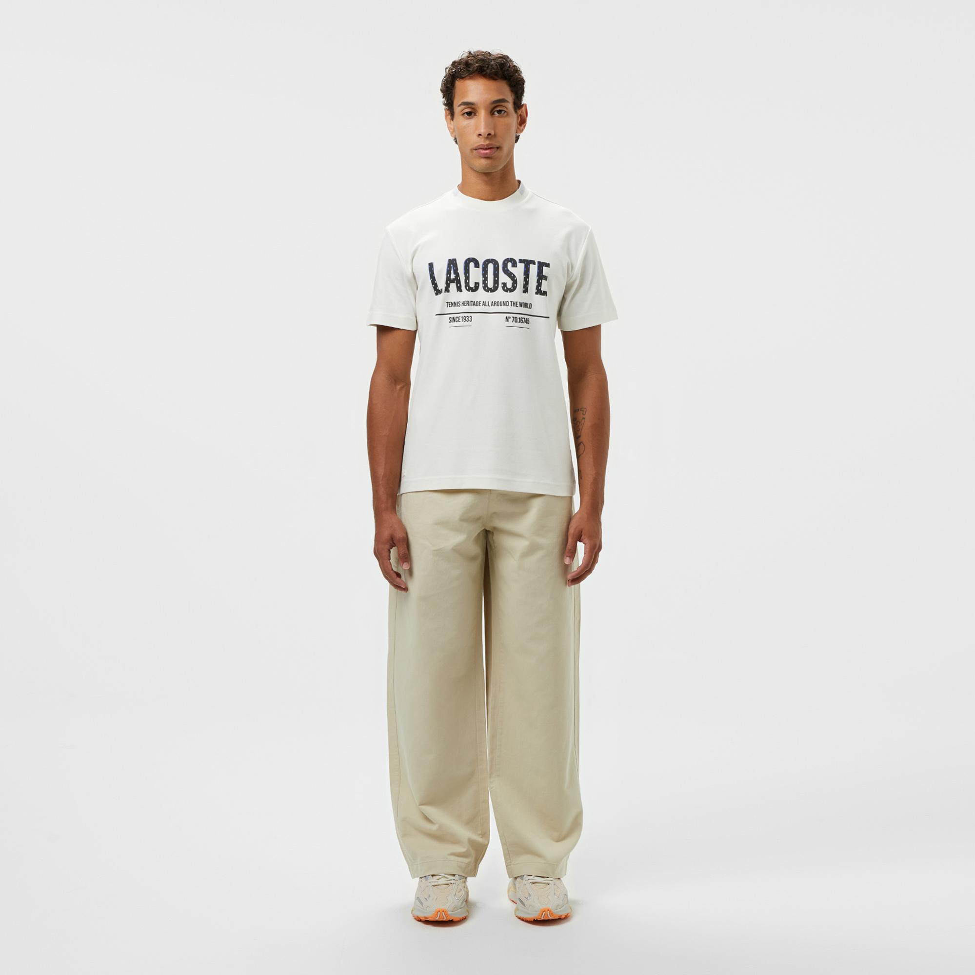 Lacoste Erkek Slim Fit Bisiklet Yaka Baskılı Beyaz T-Shirt