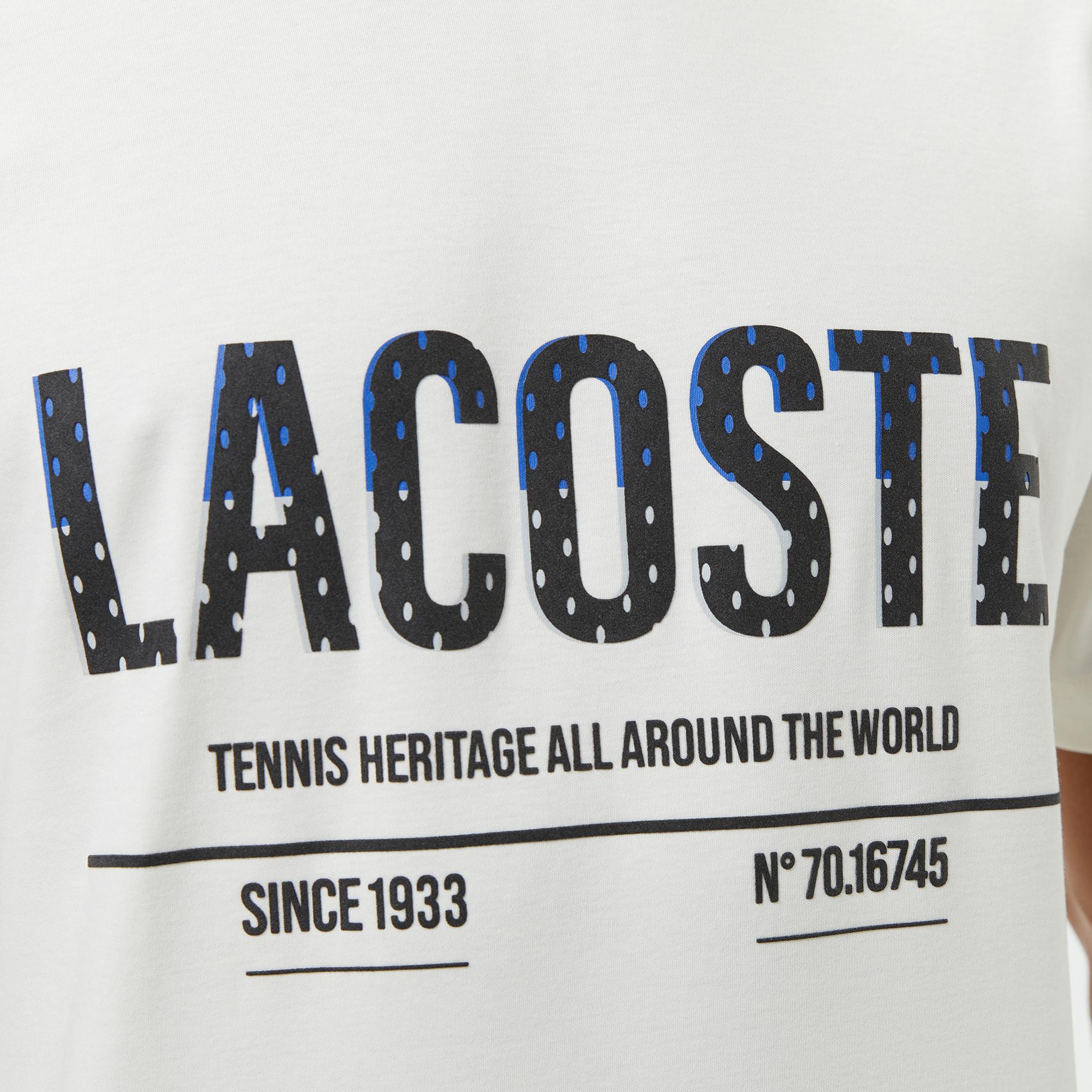 Lacoste Erkek Slim Fit Bisiklet Yaka Baskılı Beyaz T-Shirt