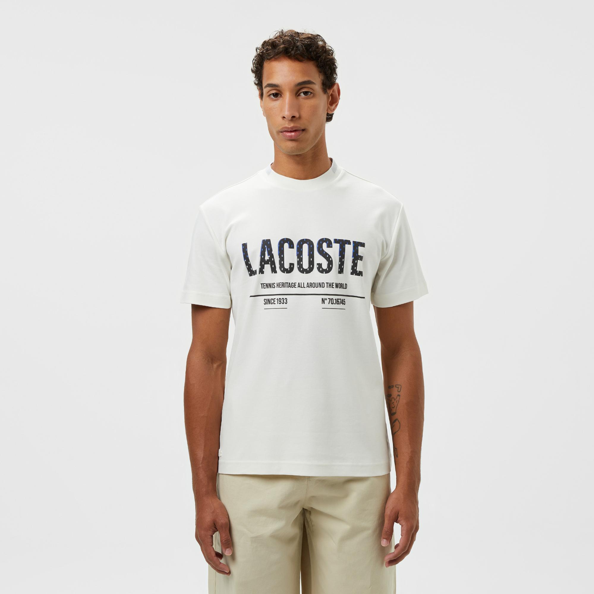 Lacoste Erkek Slim Fit Bisiklet Yaka Baskılı Beyaz T-Shirt
