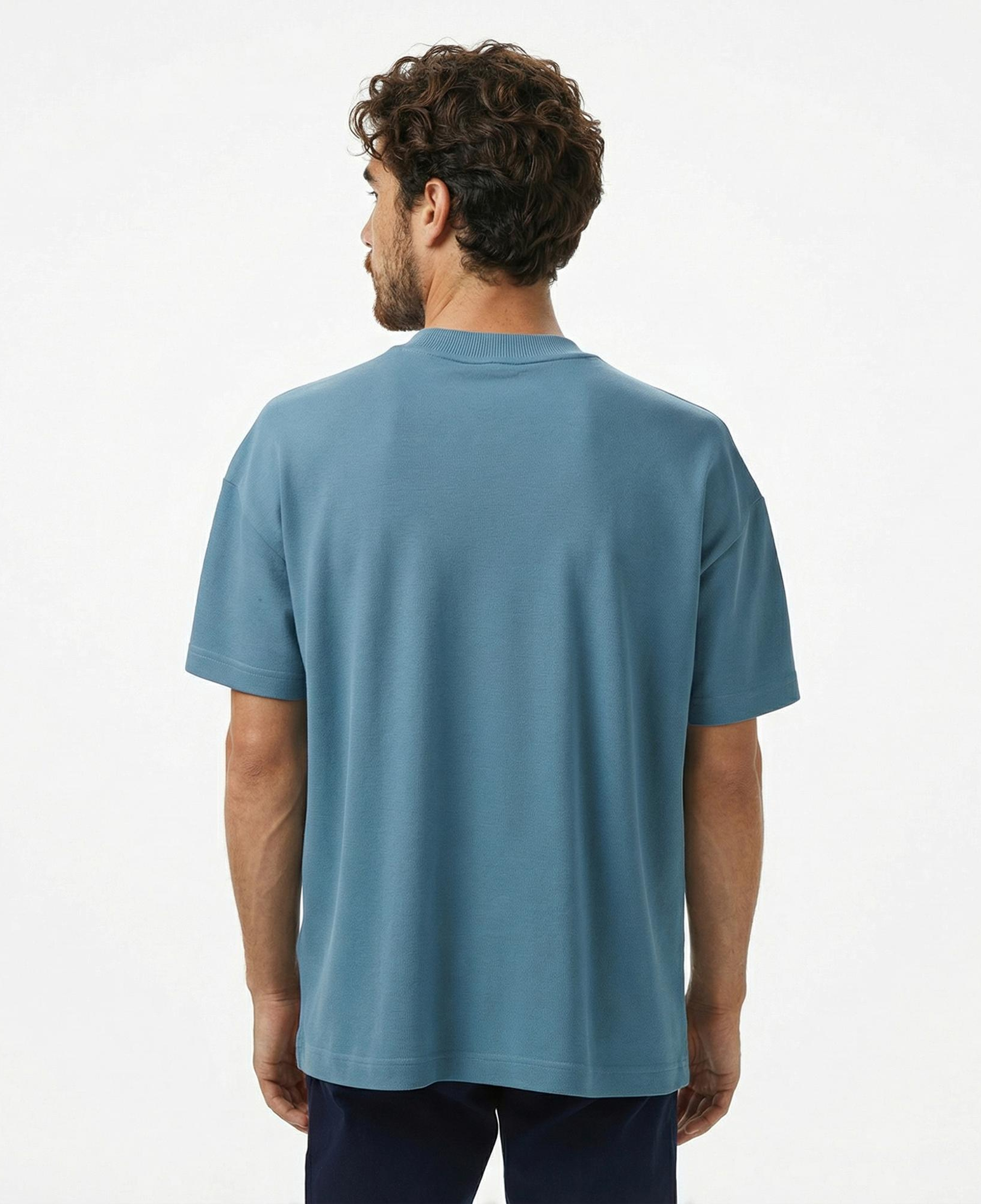 Lacoste Erkek Oversize Fit Bisiklet Yaka Baskılı Mavi T-Shirt