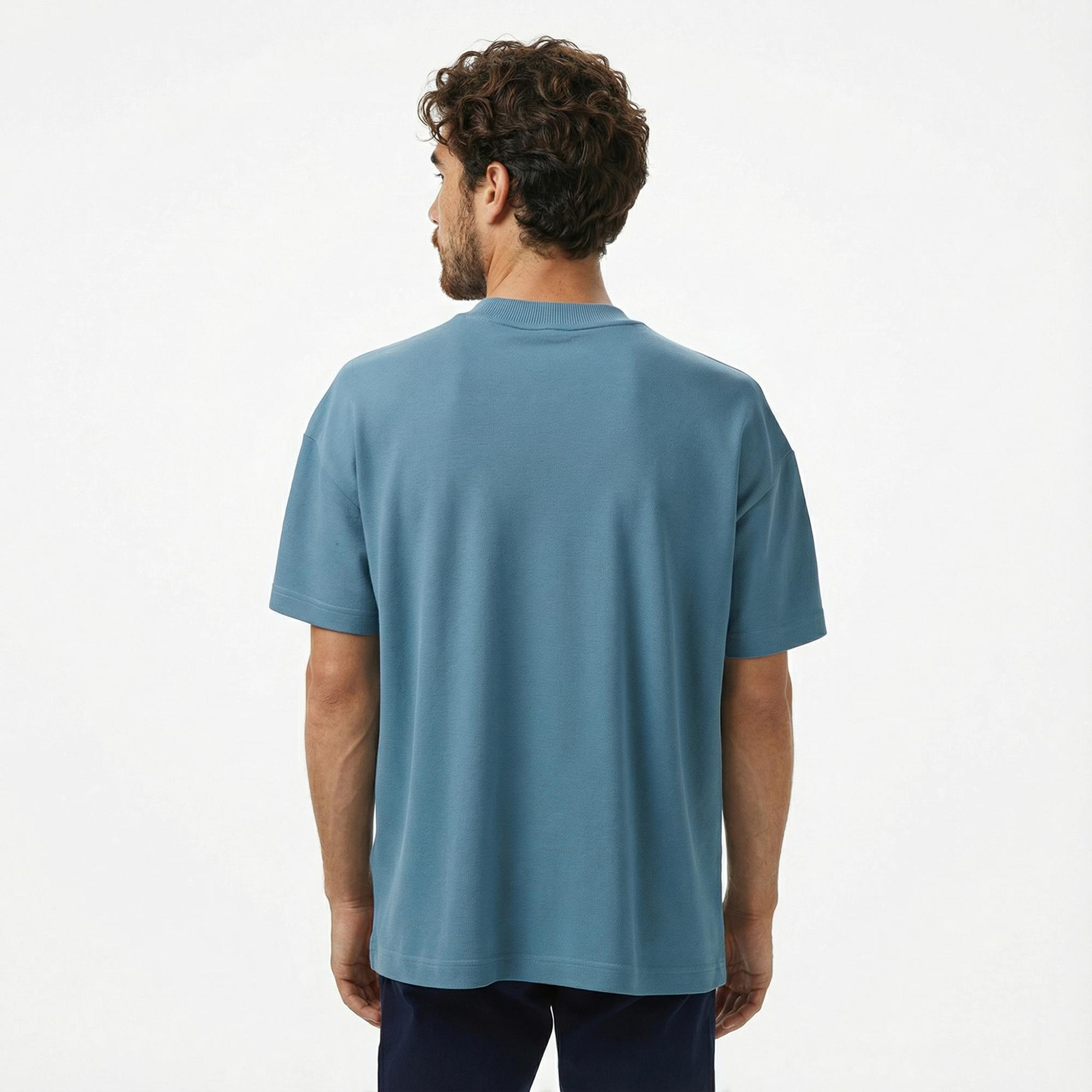 Lacoste Erkek Oversize Fit Bisiklet Yaka Baskılı Mavi T-Shirt