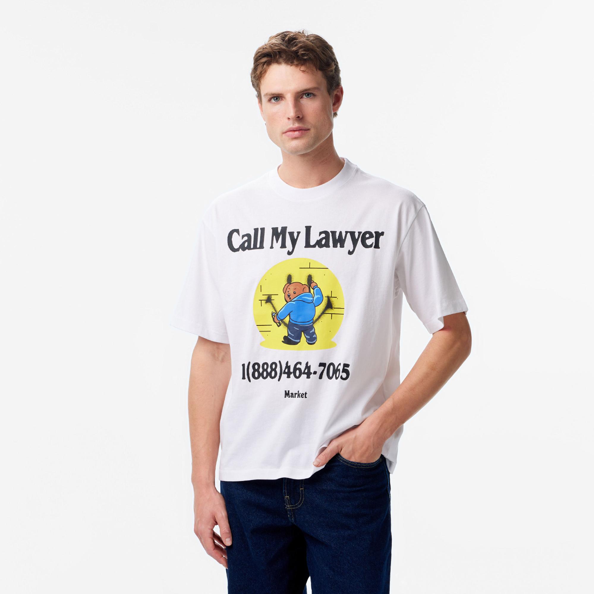 Market Smiley Call My Lawyer Bear Erkek Beyaz T-Shirt