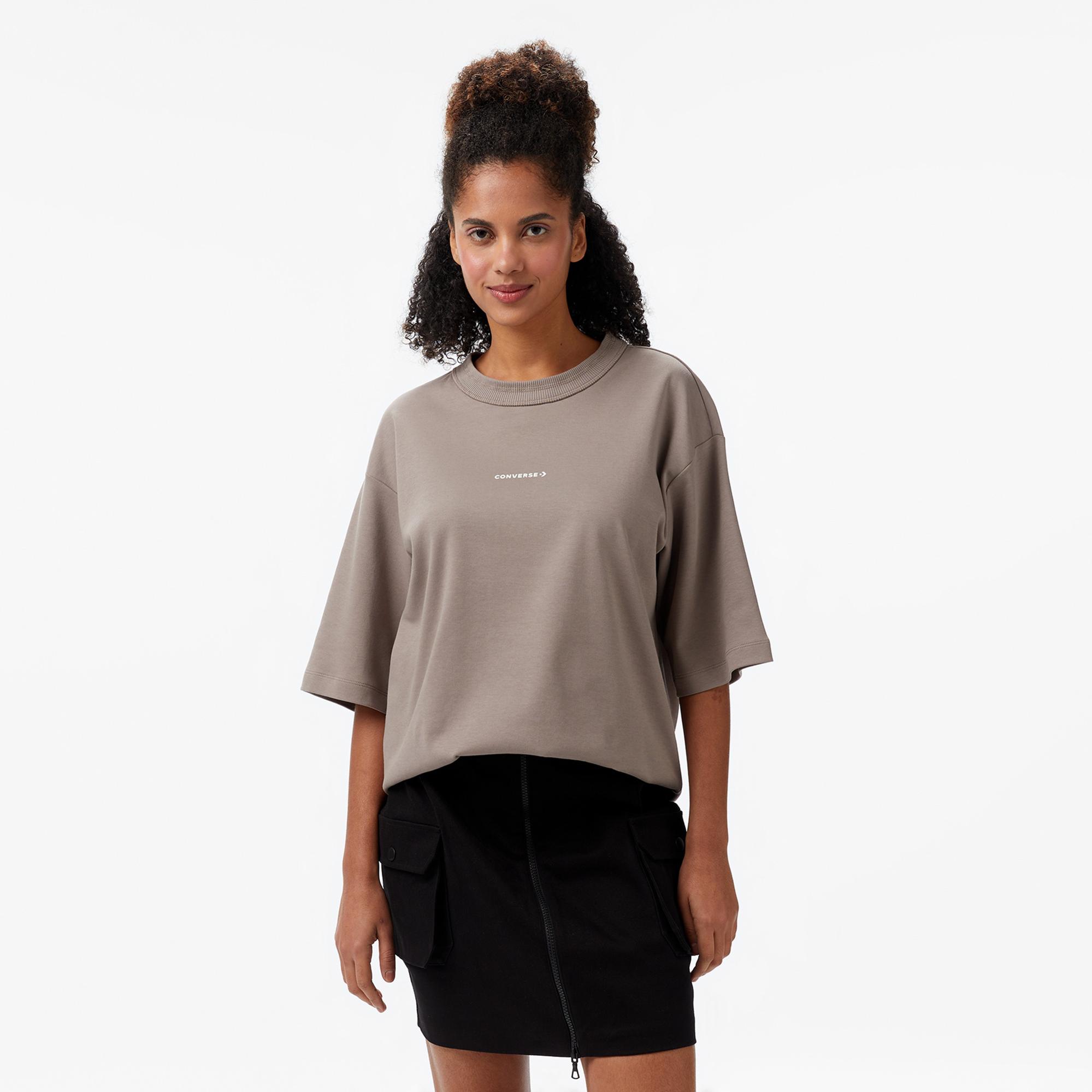 Converse Star Chevron Oversize Fit Baskılı Erkek Bej T-Shirt