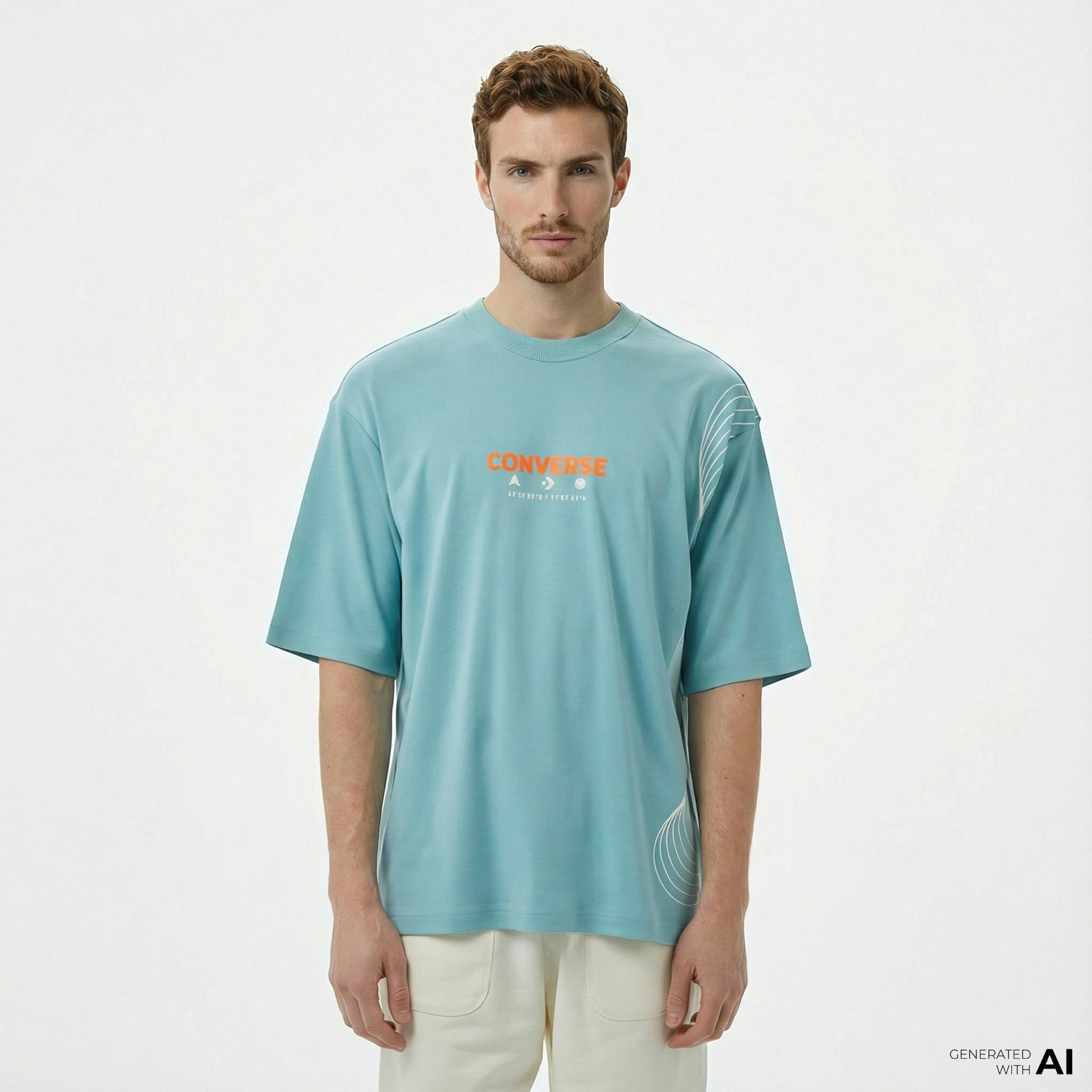 Converse Star Chevron Baskılı Oversize Fit Erkek Mavi T-Shirt