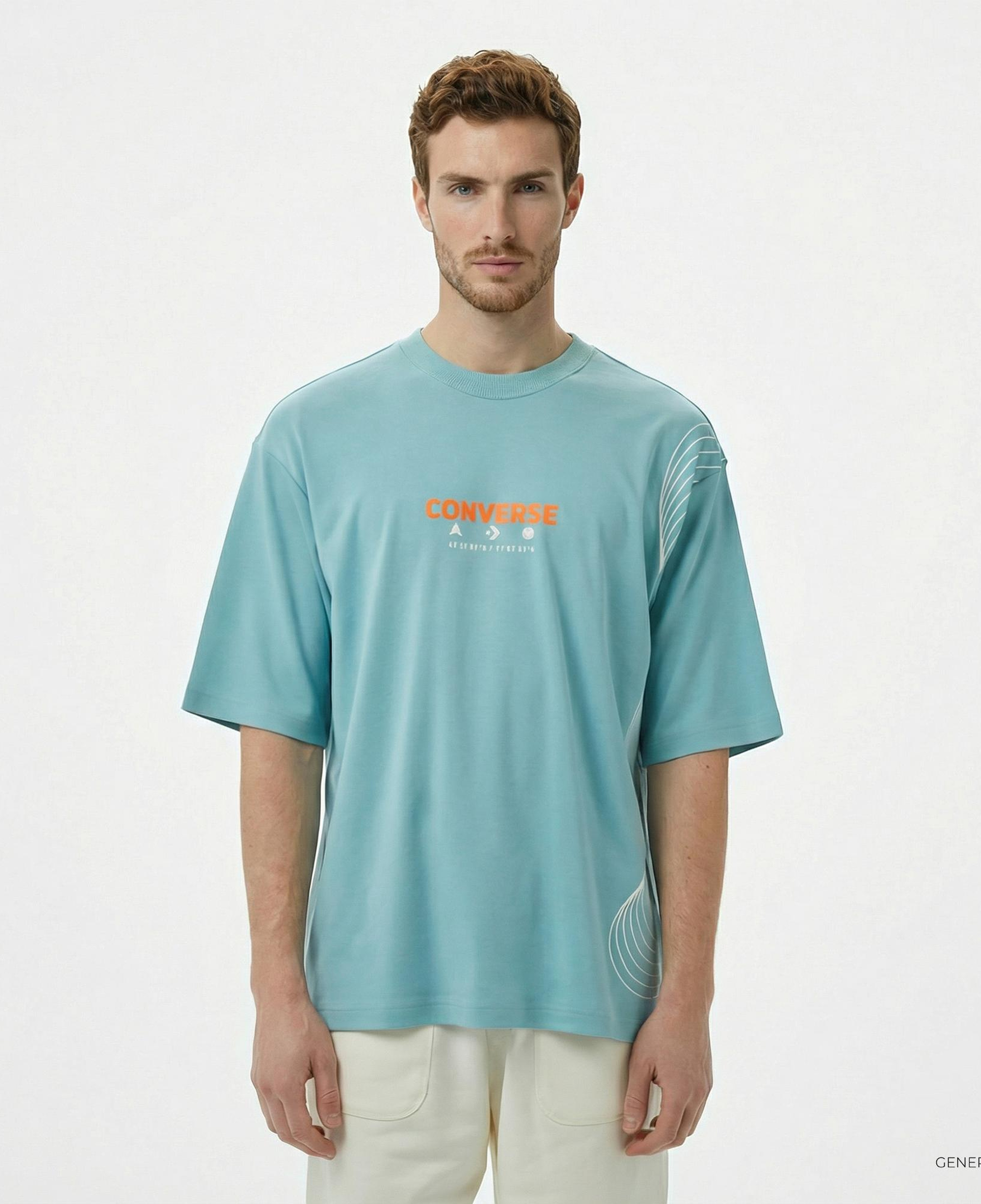 Converse Star Chevron Baskılı Oversize Fit Erkek Mavi T-Shirt