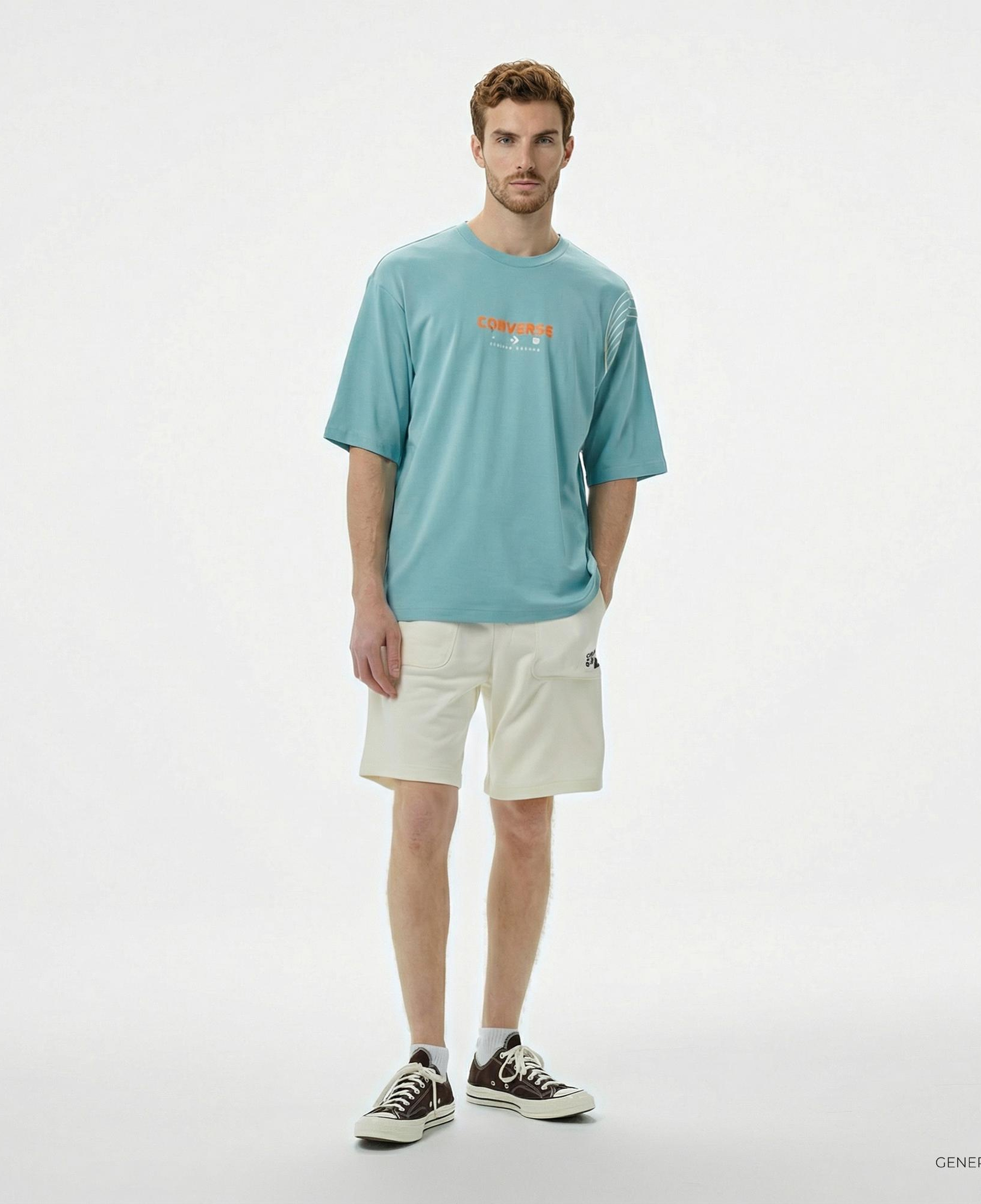 Converse Star Chevron Baskılı Oversize Fit Erkek Mavi T-Shirt