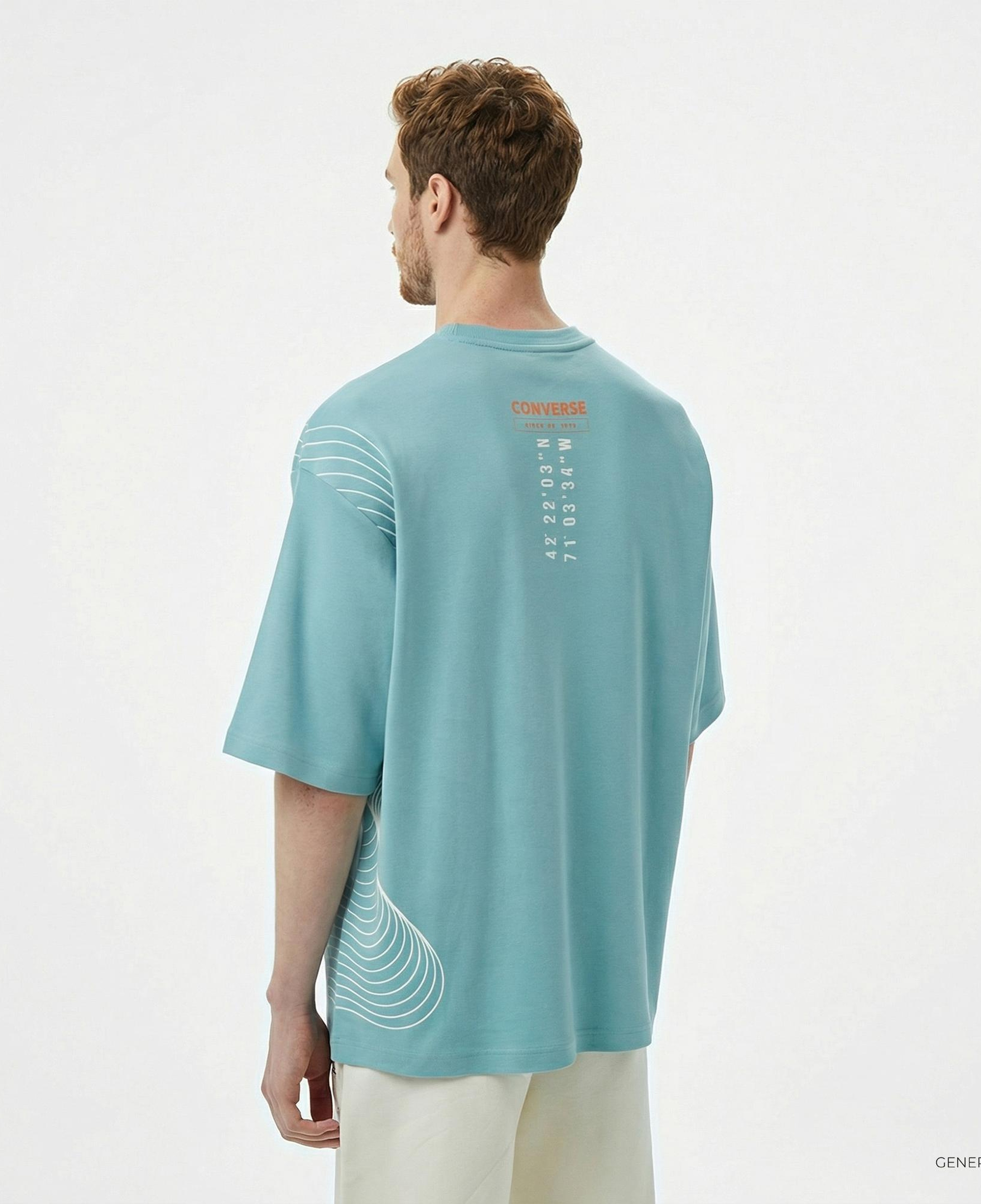 Converse Star Chevron Baskılı Oversize Fit Erkek Mavi T-Shirt