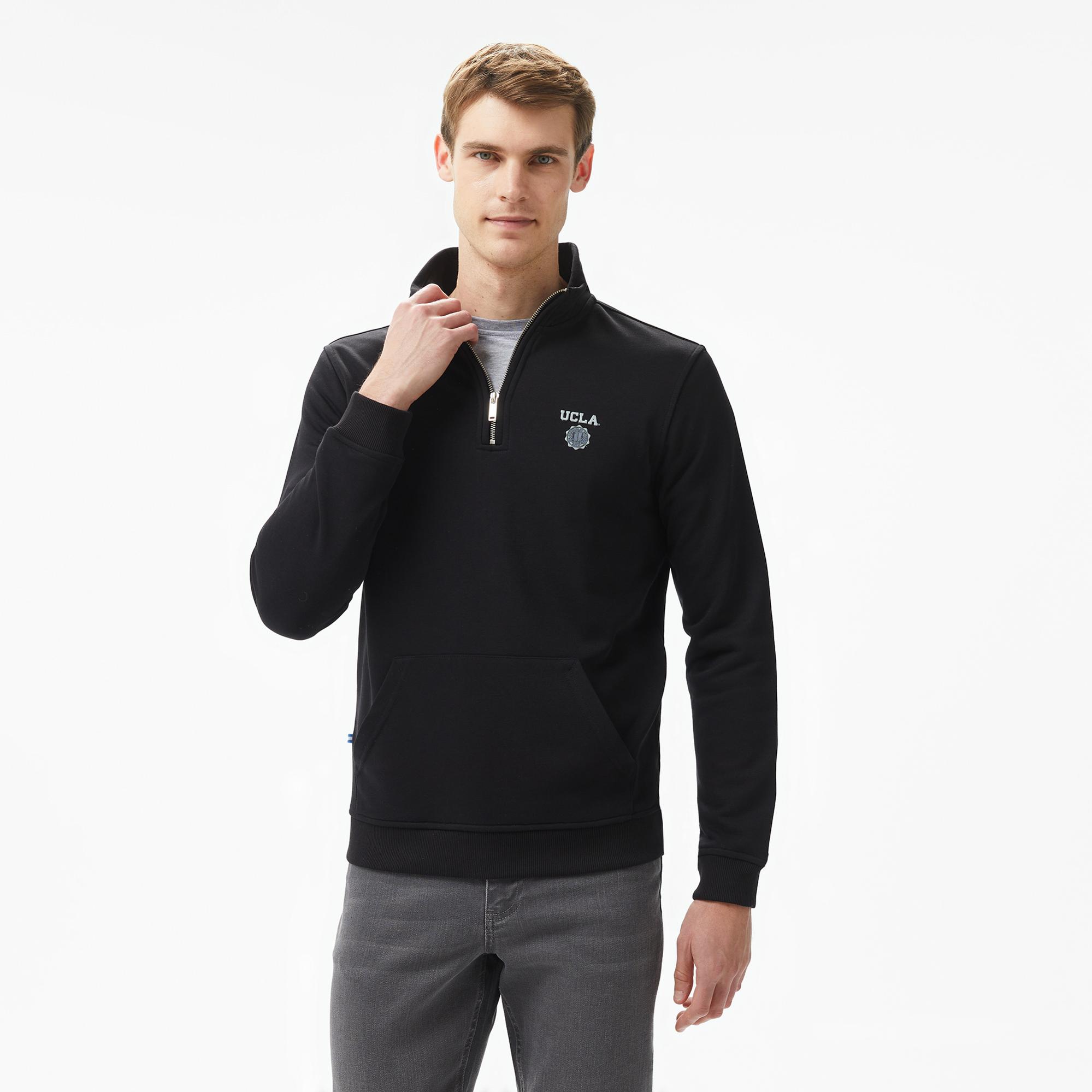 Ucla Leon Nakışlı Erkek Siyah Half-Zip Sweatshirt