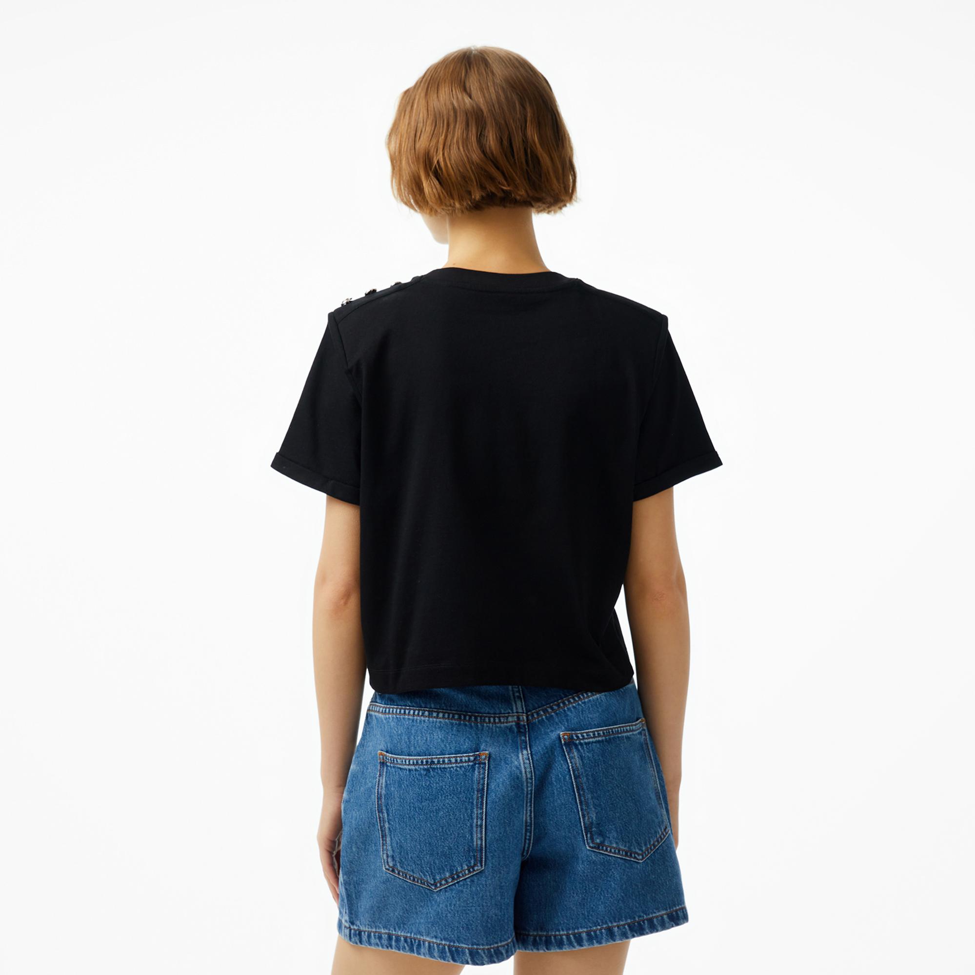 Guess Cropped Washed Mid Organic Heavy 205 Kadın Siyah T-Shirt