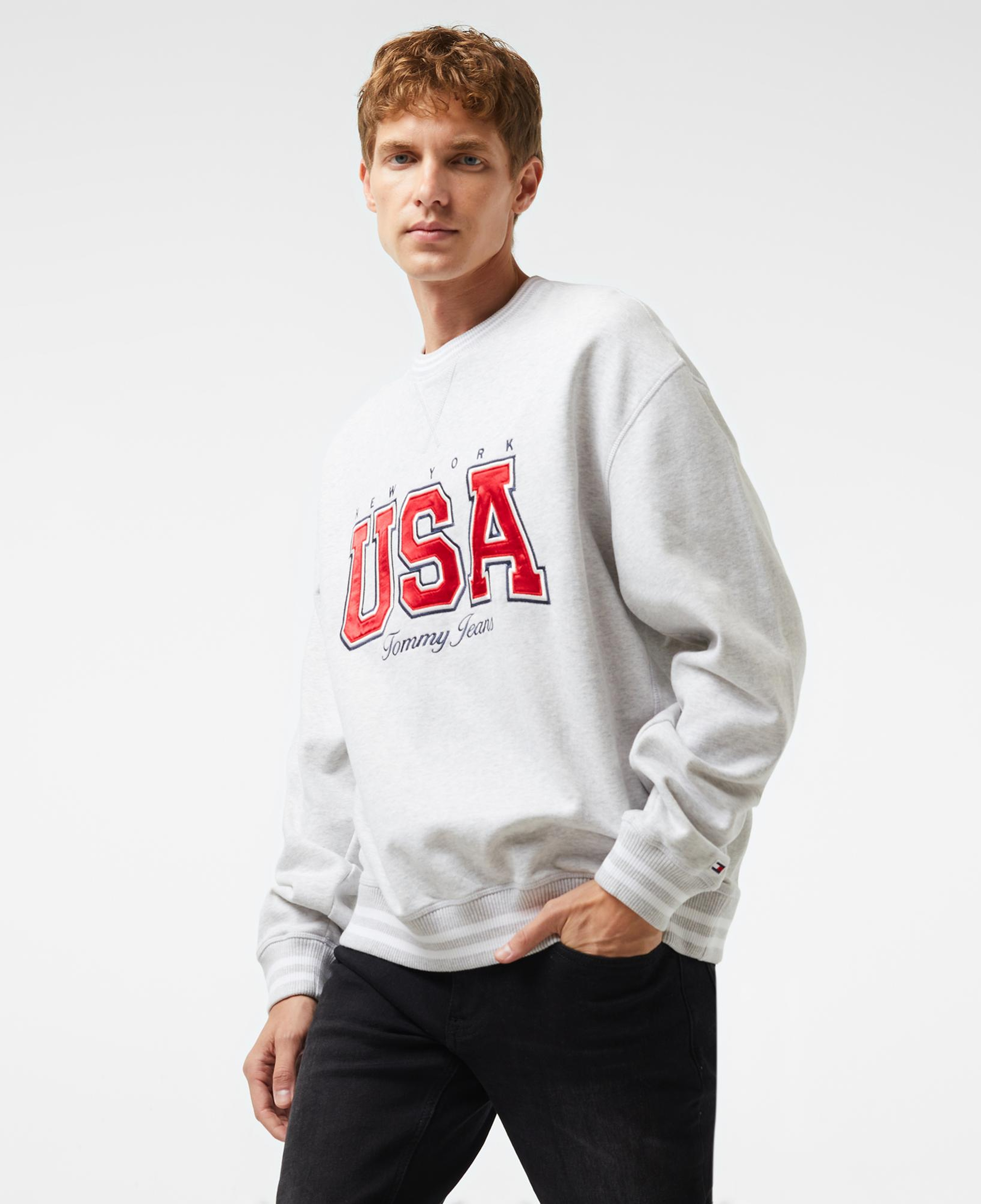 Tommy Jeans Archive Games Team Usa Crew Erkek Gri Sweatshirt