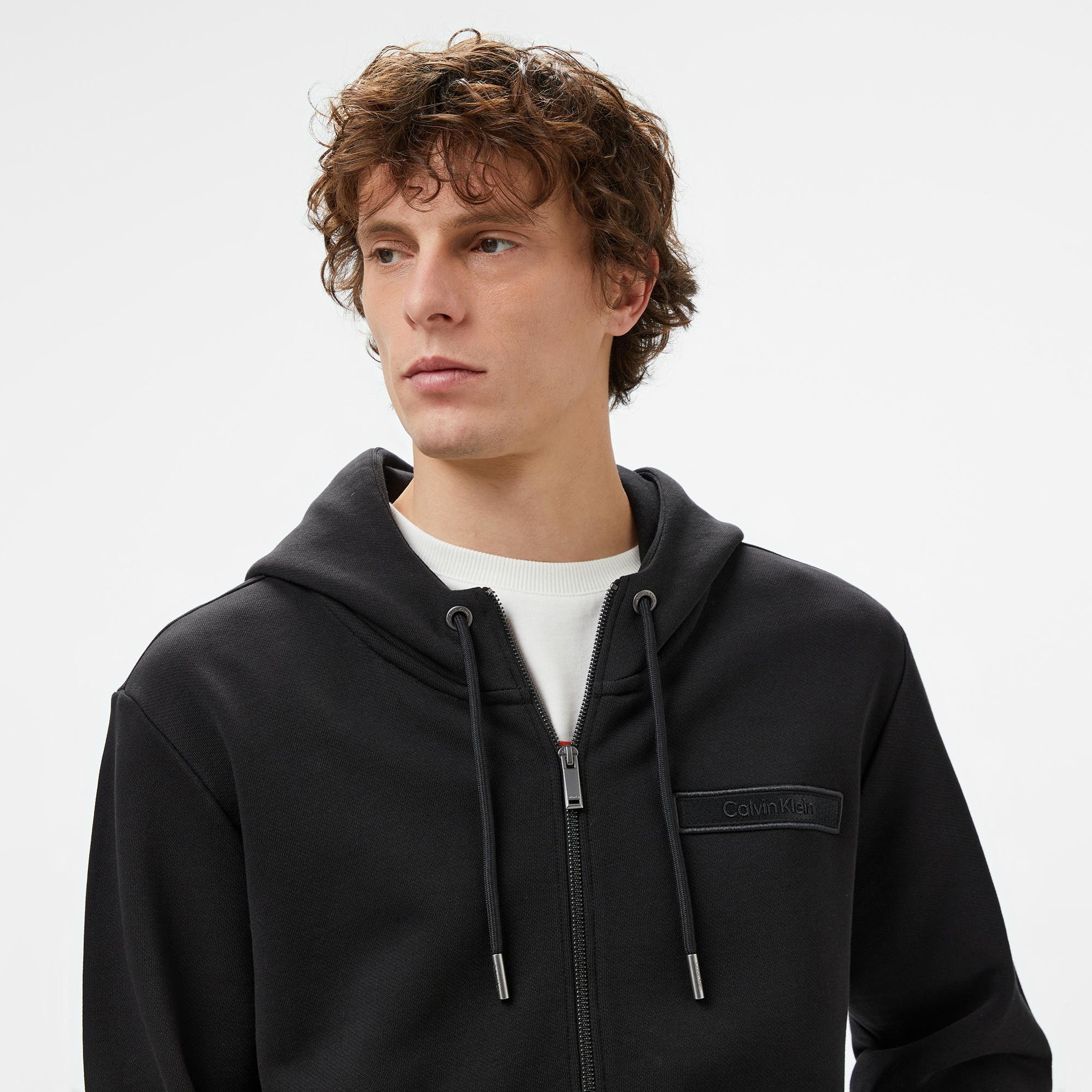 Calvin Klein Embroıdered Logo Zip Through Erkek Siyah Hoodie