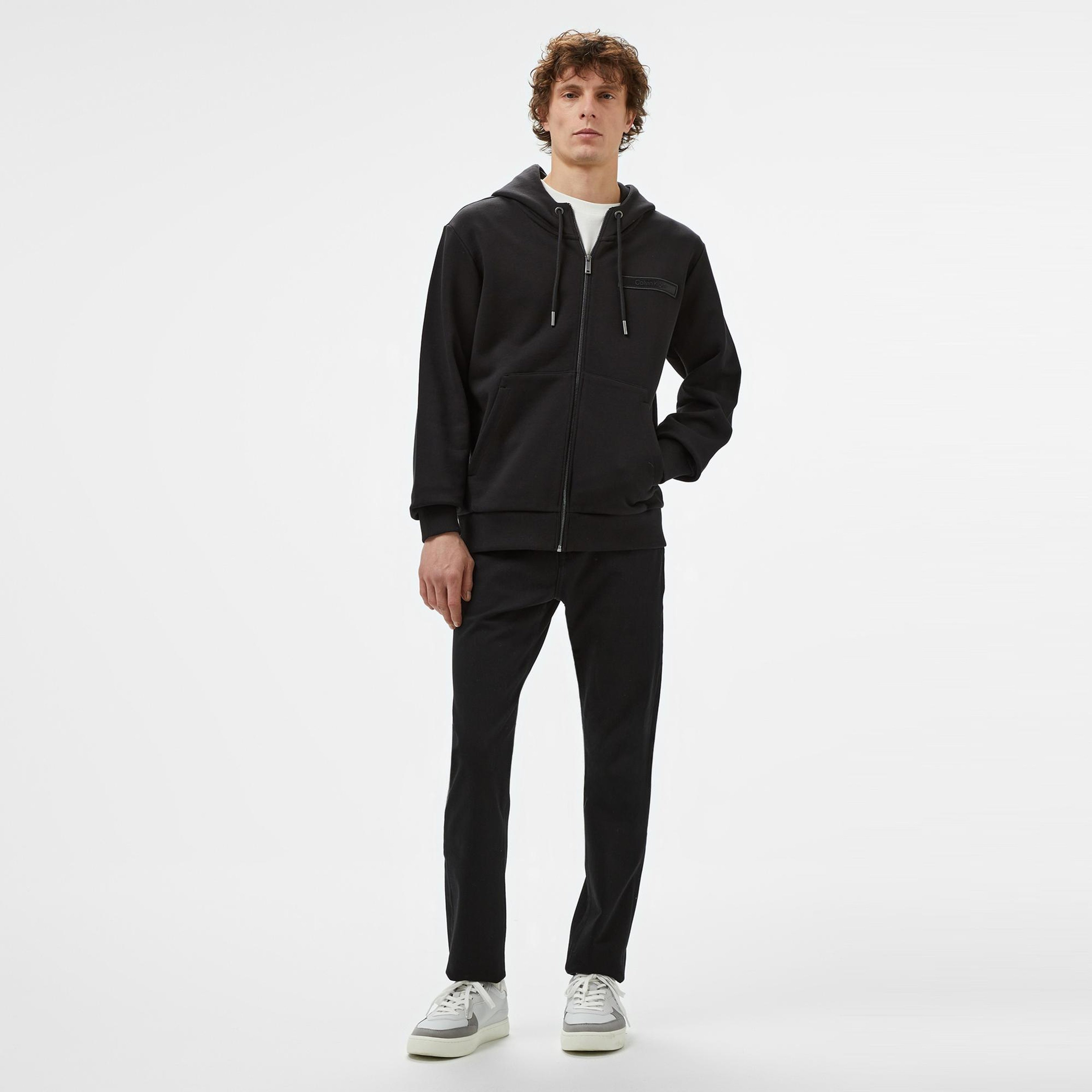 Calvin Klein Embroıdered Logo Zip Through Erkek Siyah Hoodie