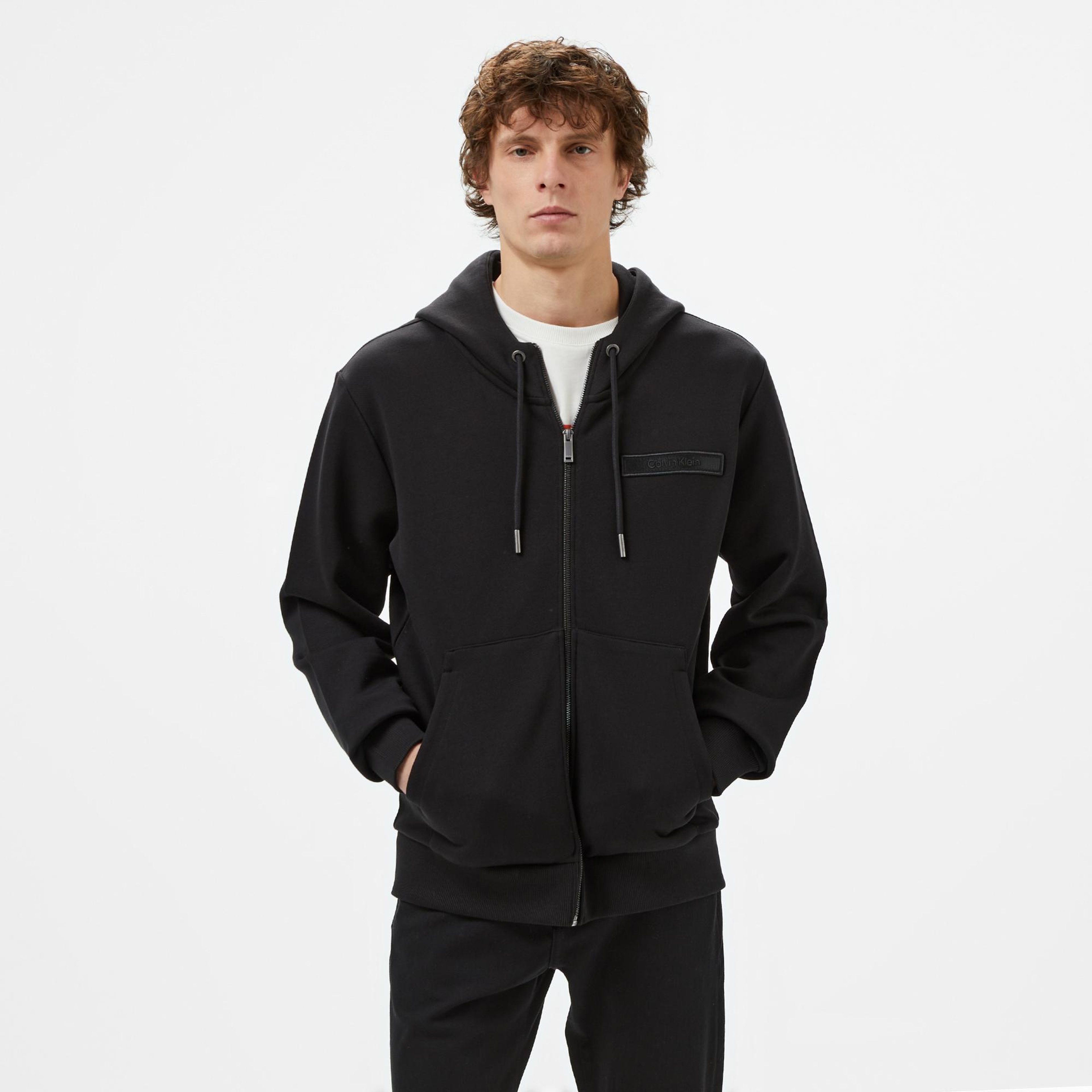 Calvin Klein Embroıdered Logo Zip Through Erkek Siyah Hoodie
