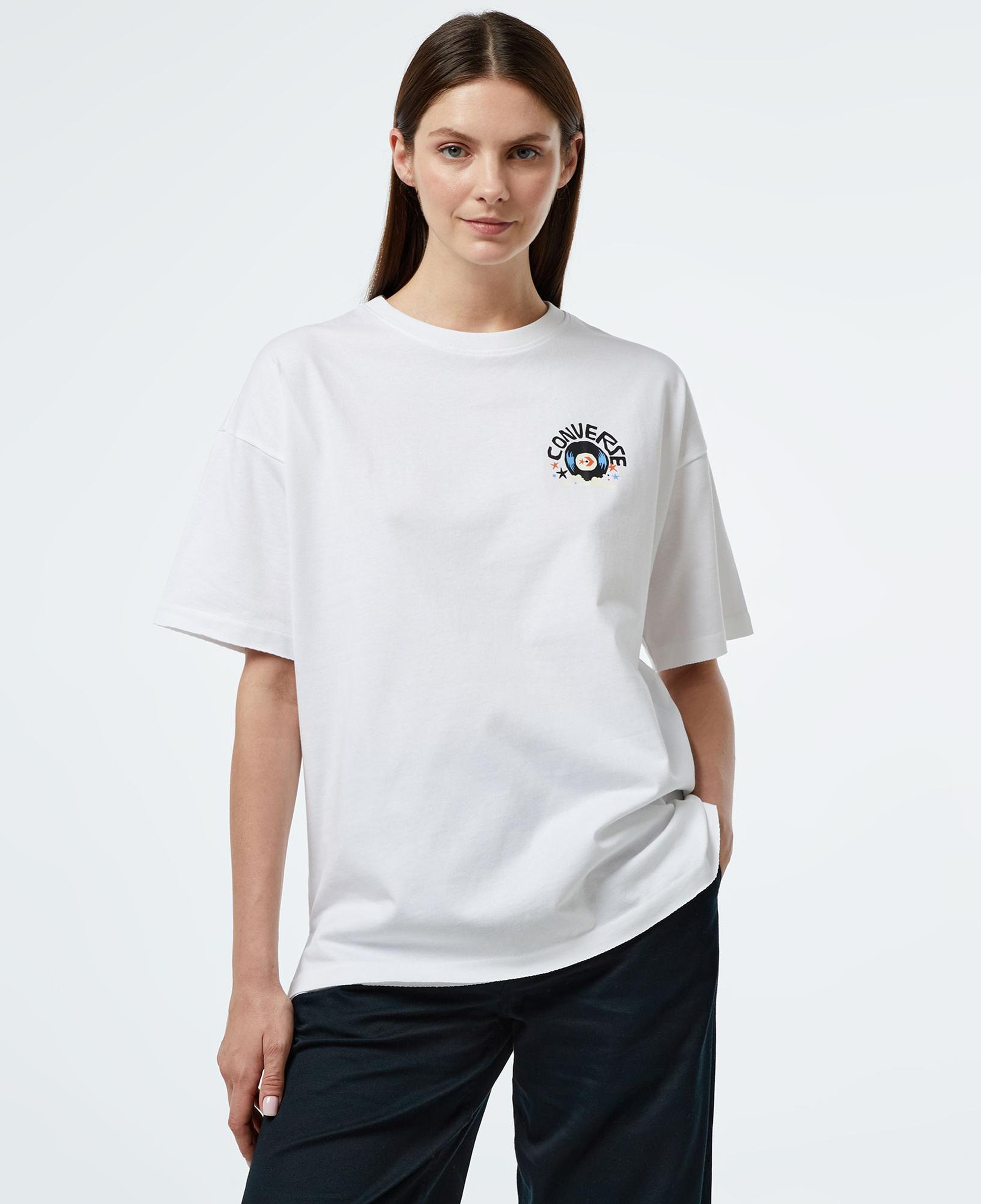 Converse Music Graphic Oversized Fit Kadın Beyaz T-Shirt