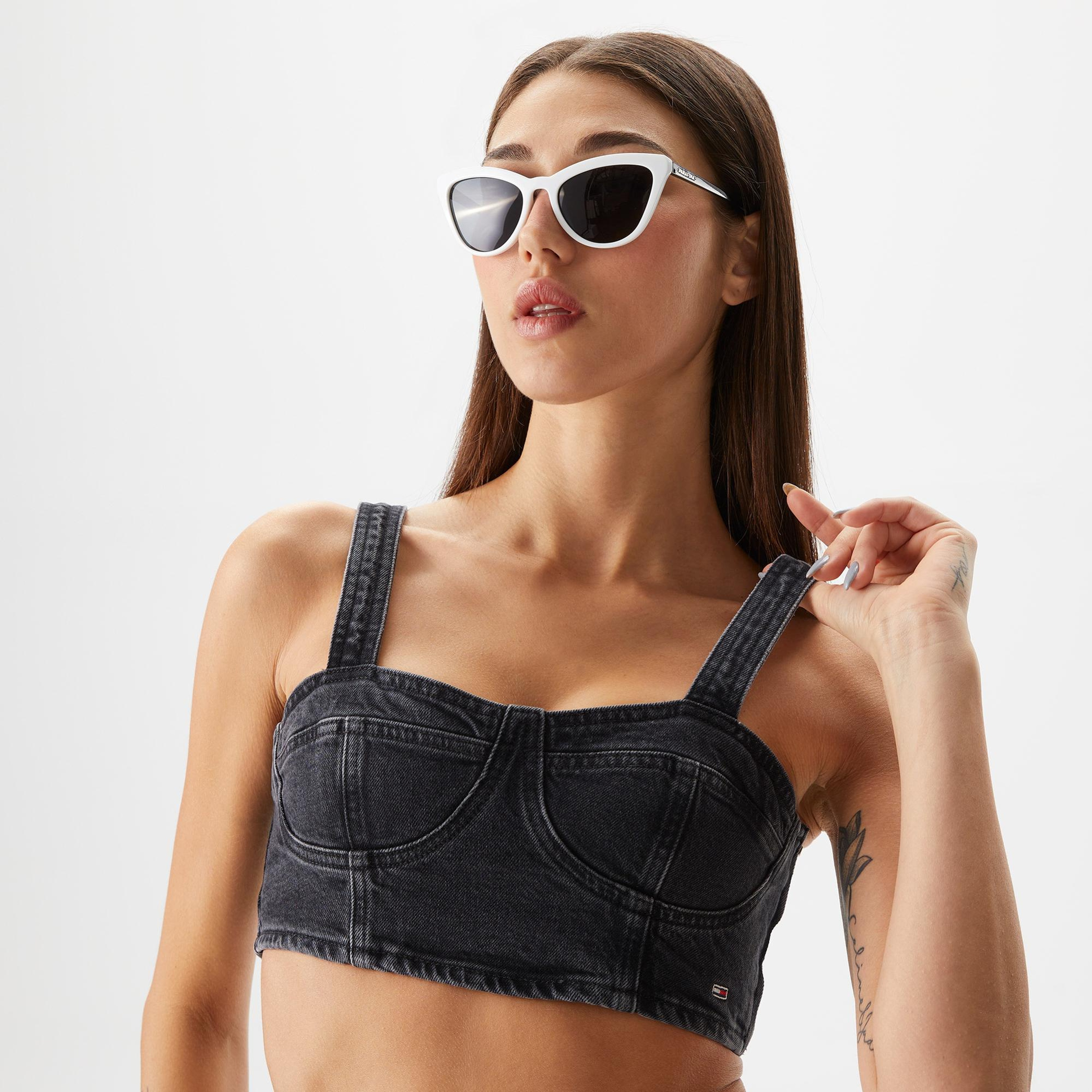 Tommy Jeans Kadın Crop Gri Büstiyer