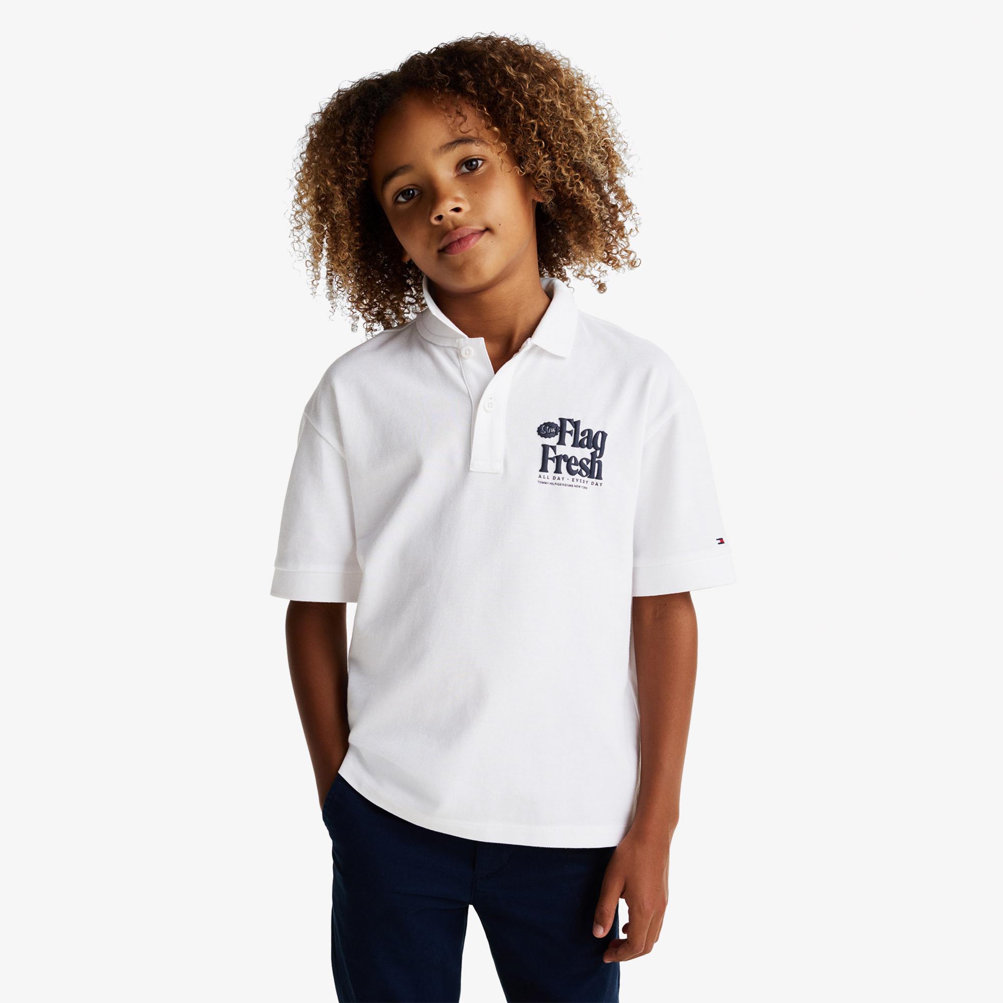 Tommy Jeans Flag Fresh Çocuk Beyaz Polo