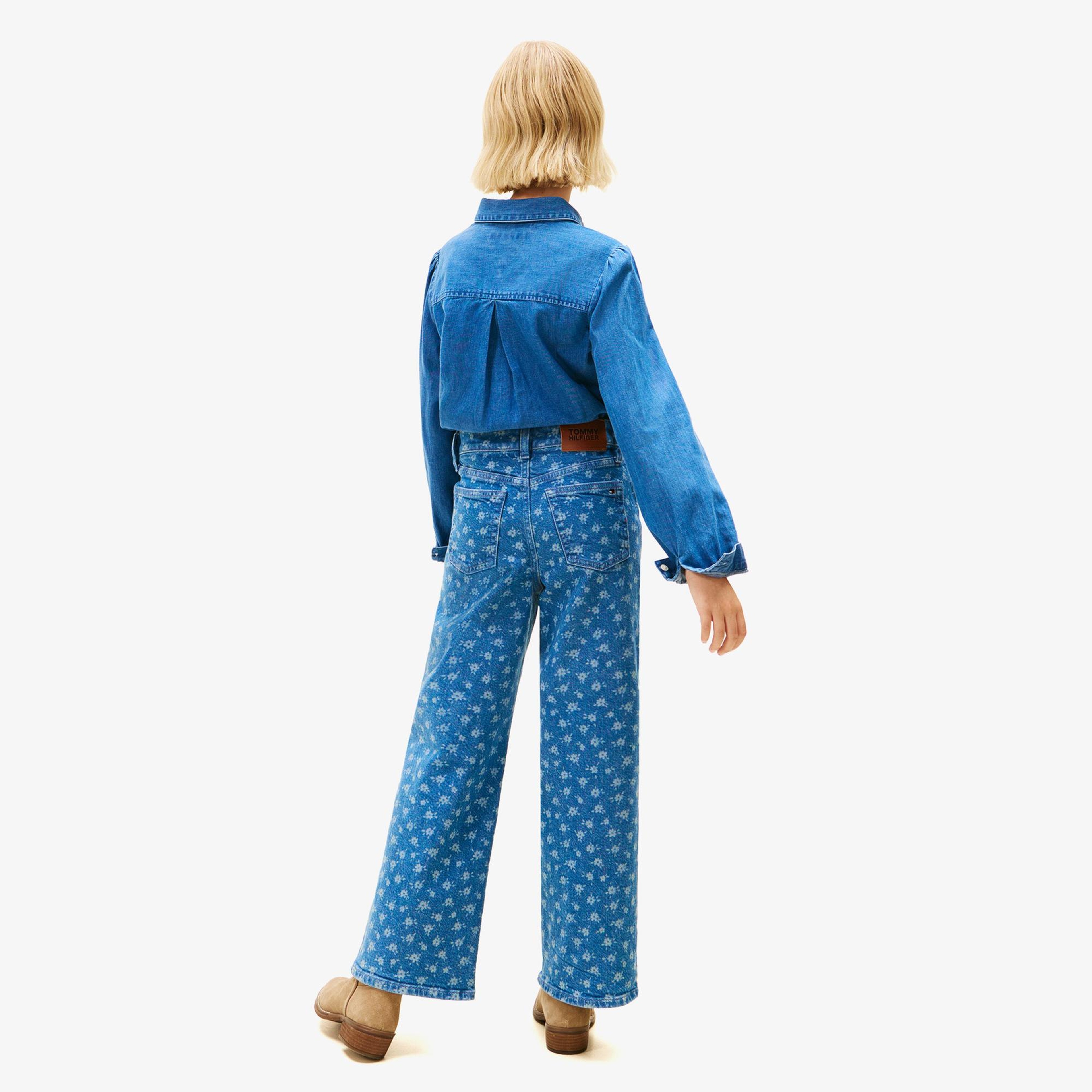 Tommy Hilfiger Mabel Wide Leg Flower Aop Jeans Çocuk Mavi Pantolon