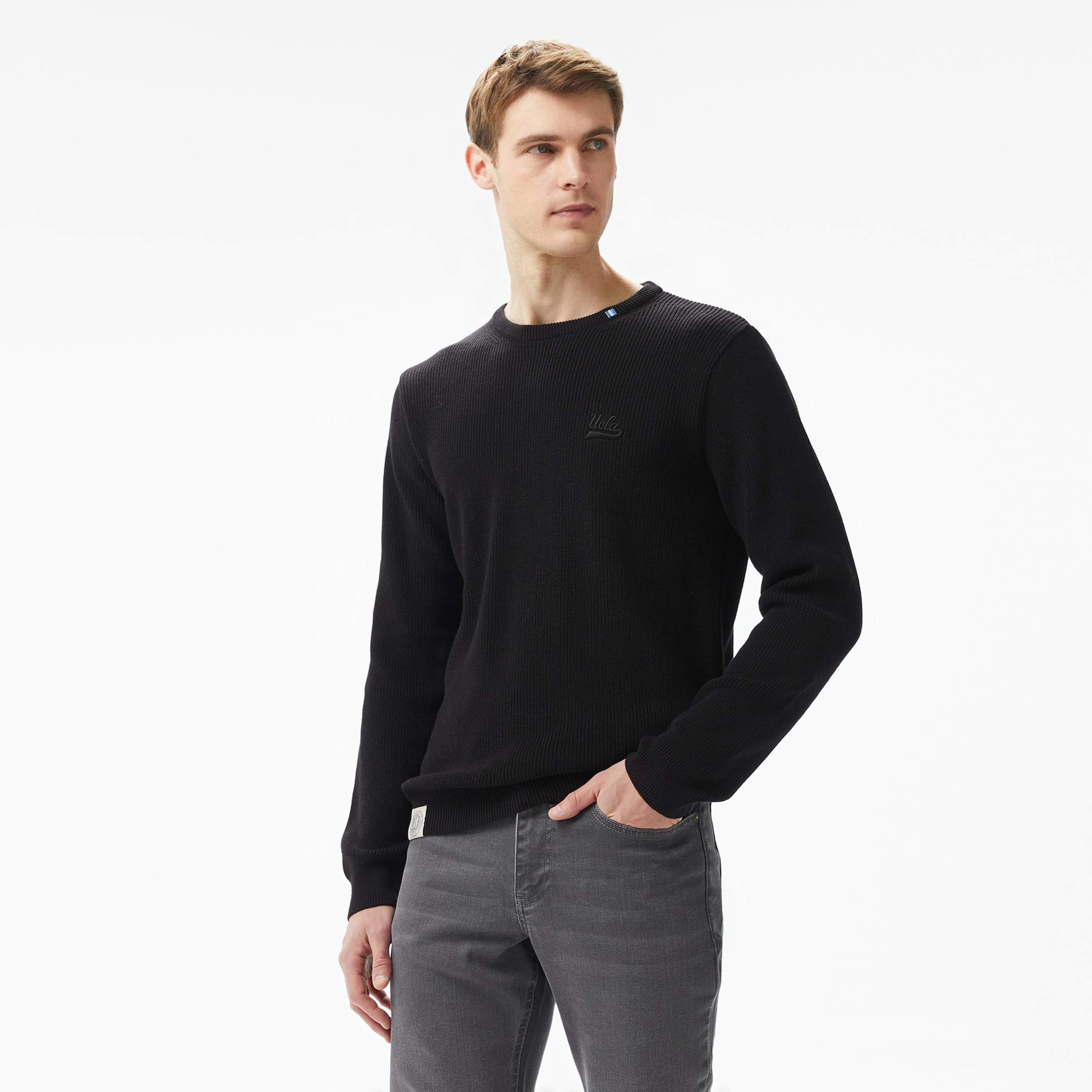 Ucla Emory Nakışlı Erkek Siyah Bisiklet Yaka Triko