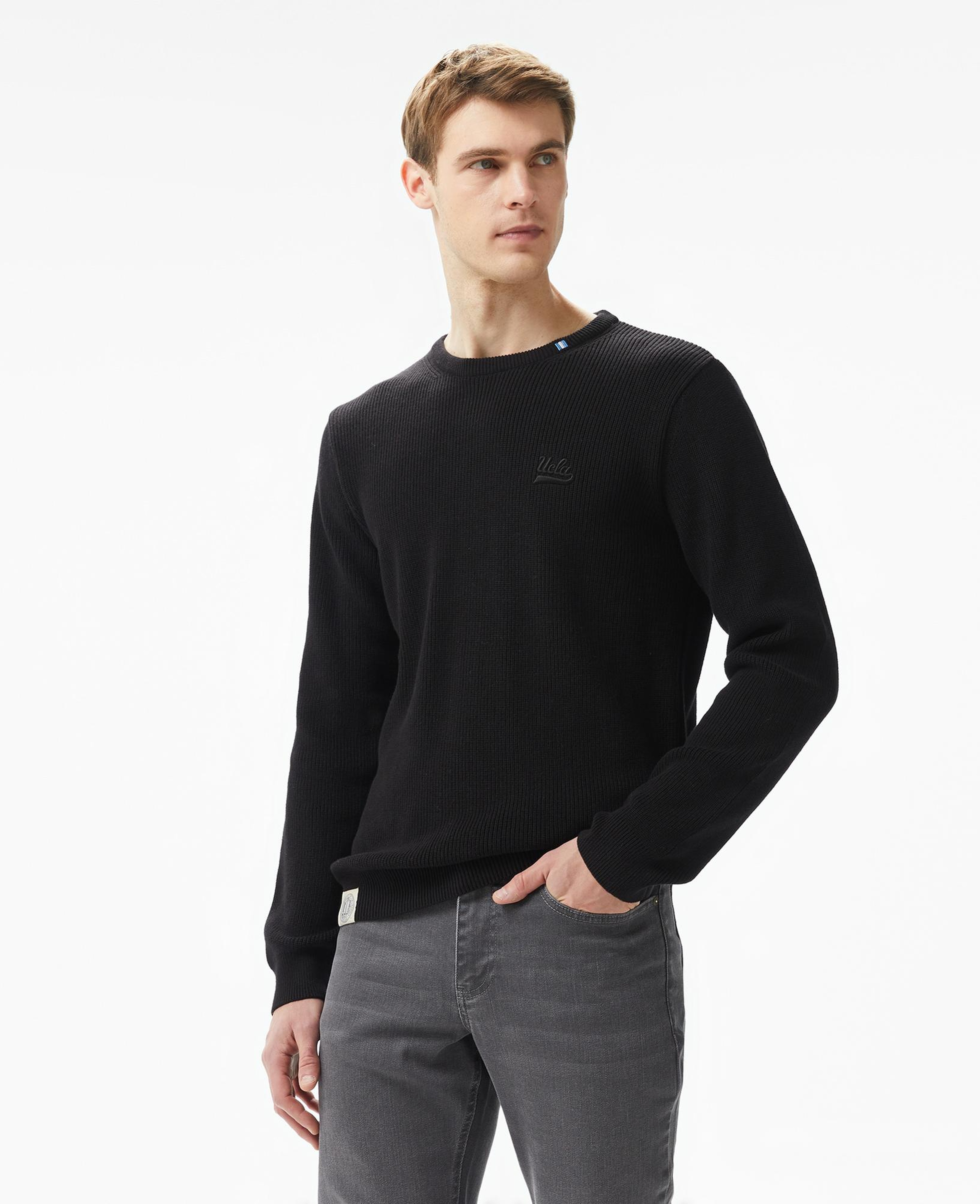 Ucla Emory Nakışlı Erkek Siyah Bisiklet Yaka Triko