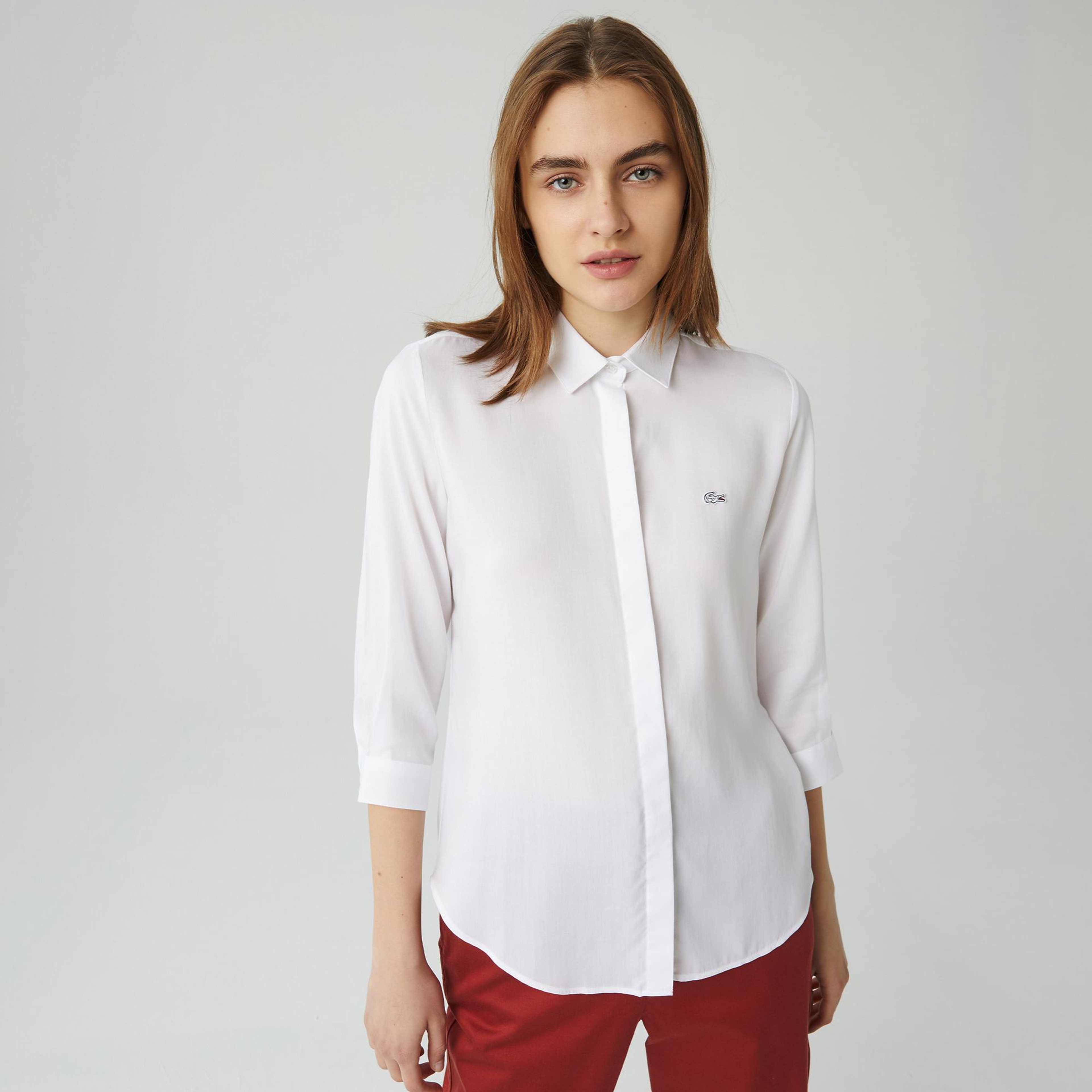 Lacoste Kadın Regular Fit Yarım Kol Beyaz Gömlek